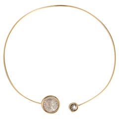 Empires Ancient Silver Coin 18 Karat Yellow Gold Choker Necklace