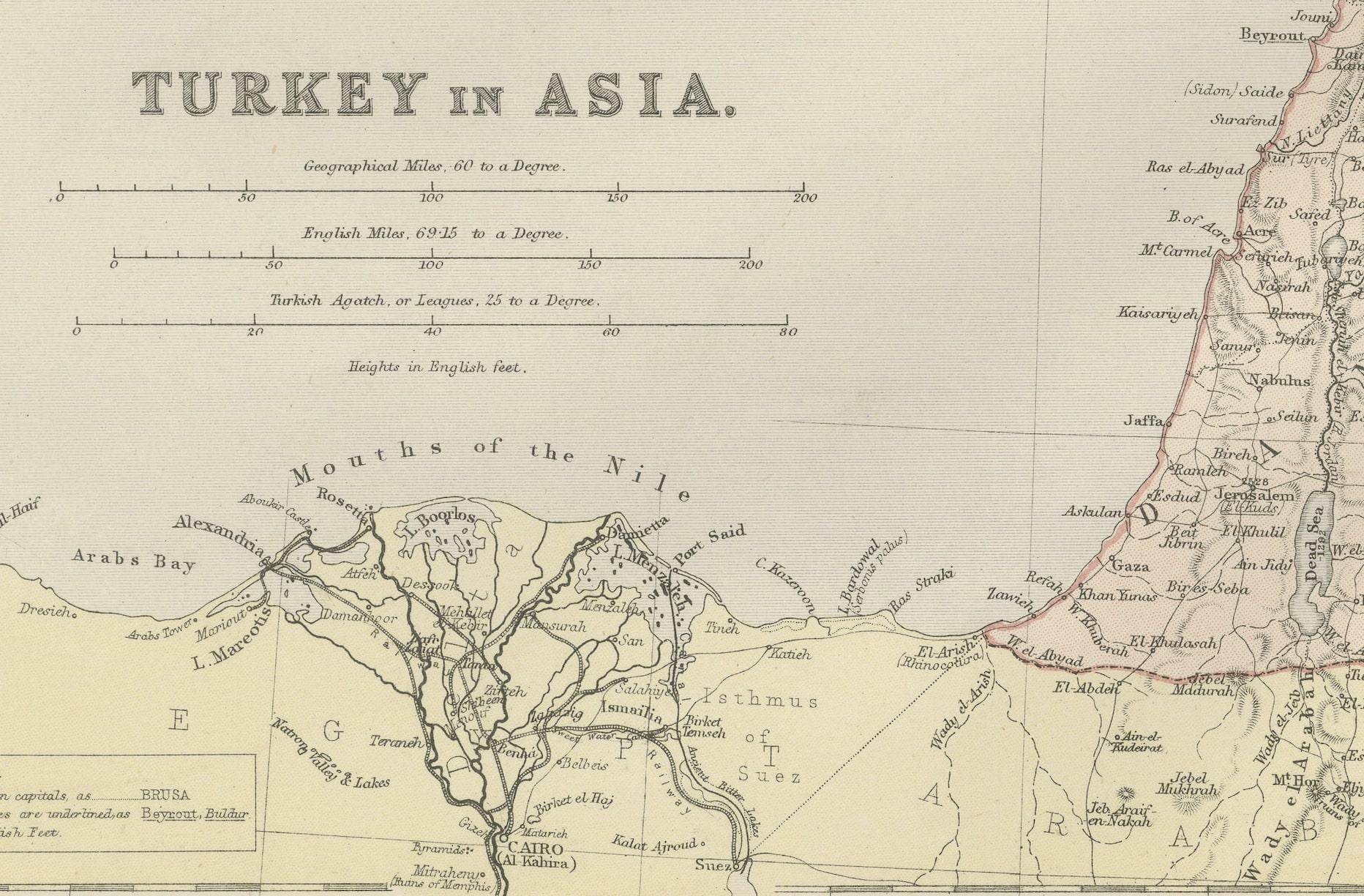 Empire's Crossroads: An 1882 Map of Turkey in Asia by Blackie & Son In Good Condition For Sale In Langweer, NL