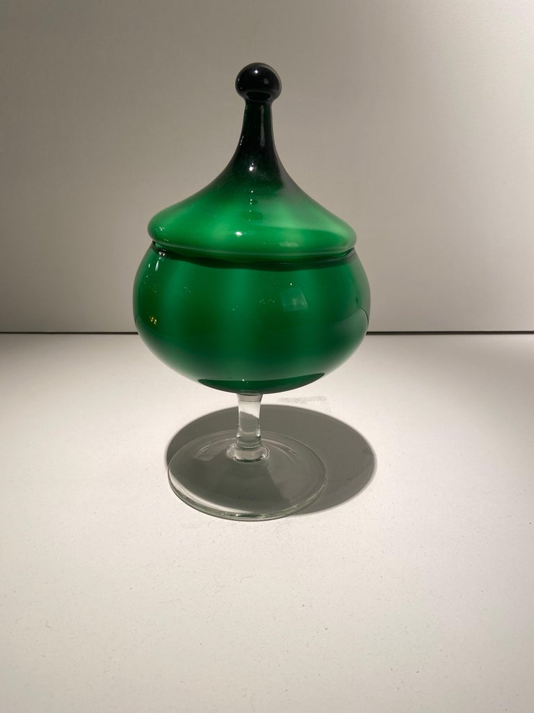 Italian Empoli Art Glass Apothecary Jar For Sale