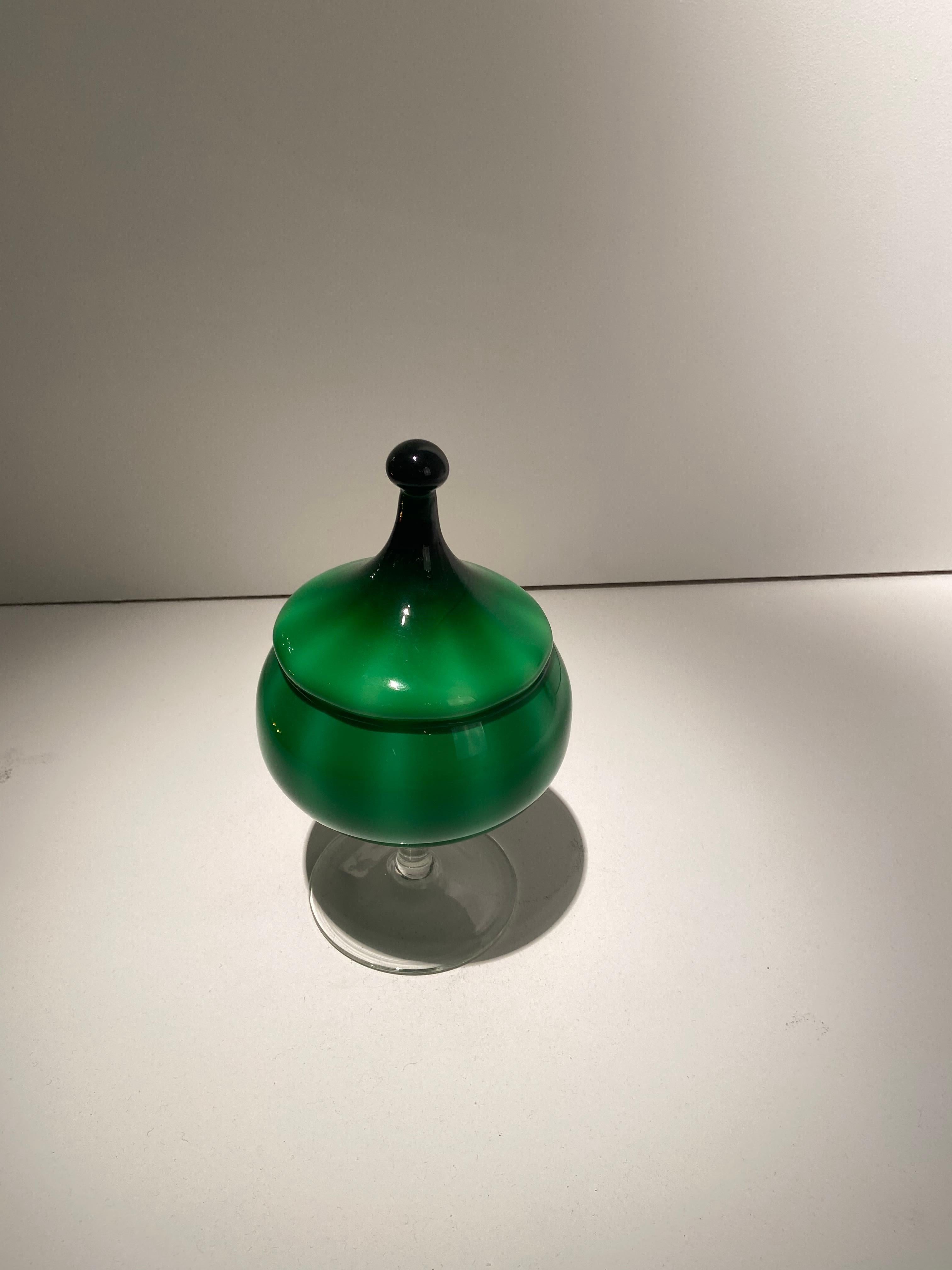 Italian Empoli Art Glass Apothecary Jar For Sale