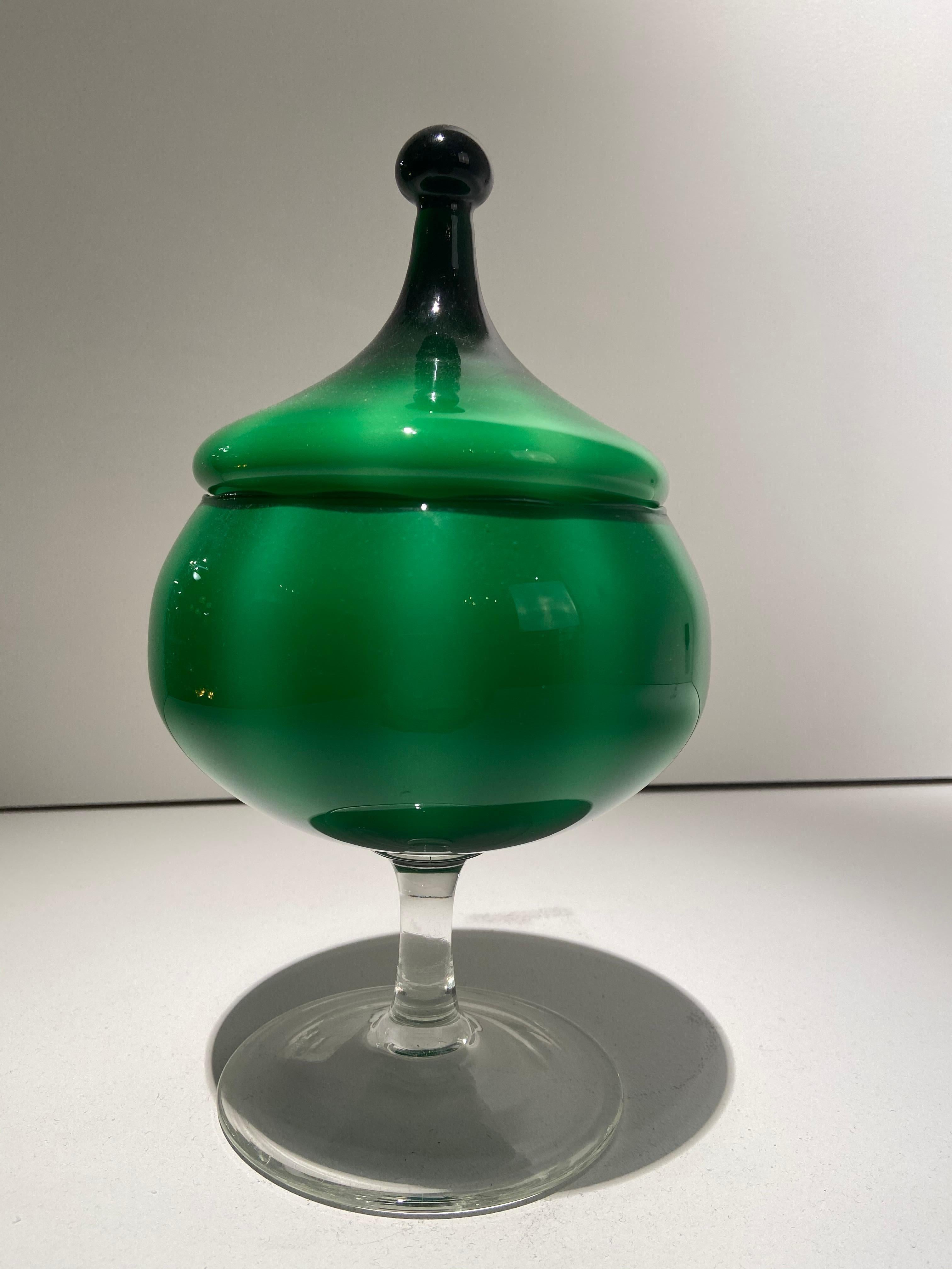 Hand-Crafted Empoli Art Glass Apothecary Jar For Sale