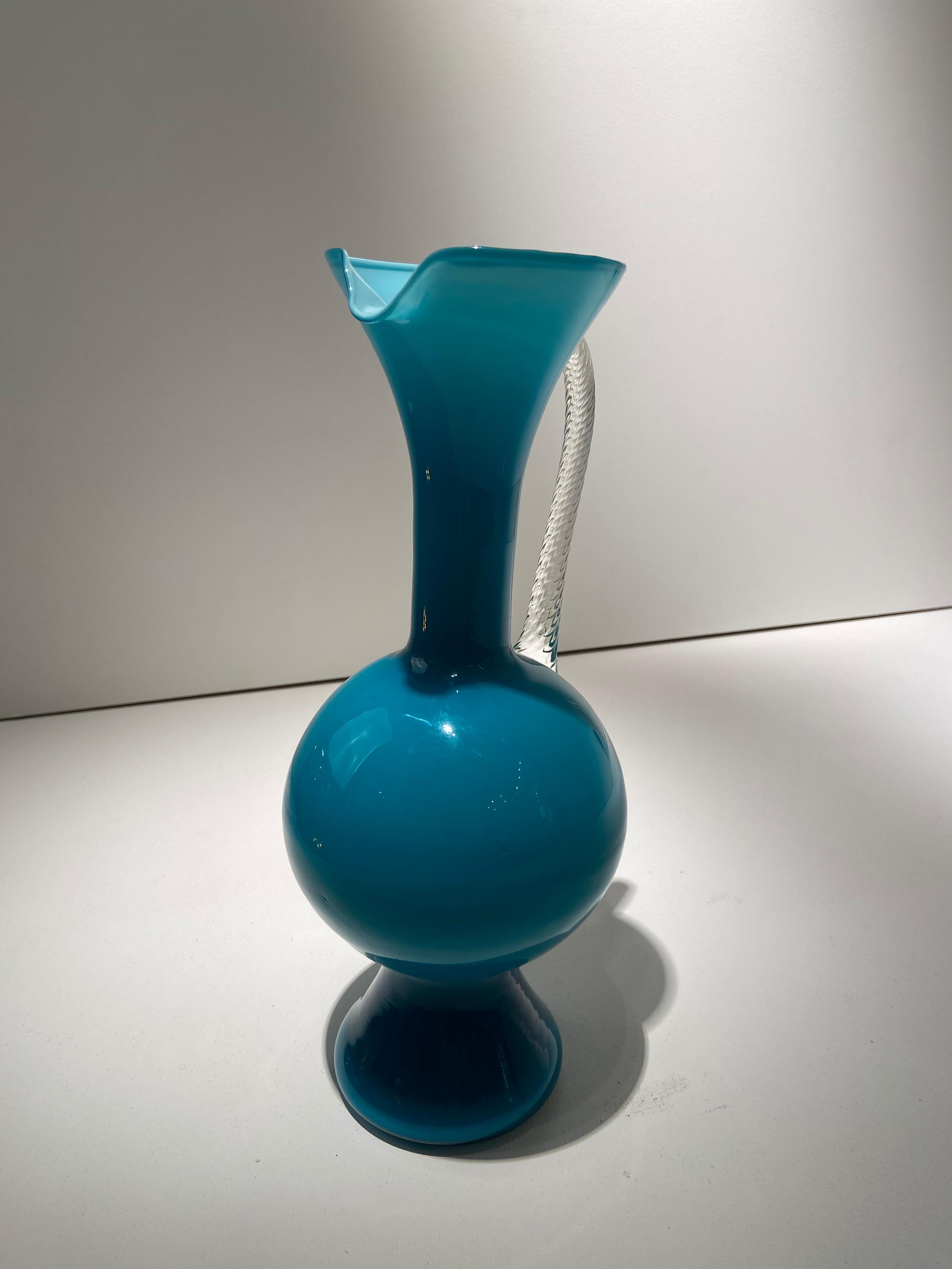 Opaline Glass Empoli Art Glass Pitcher For Sale