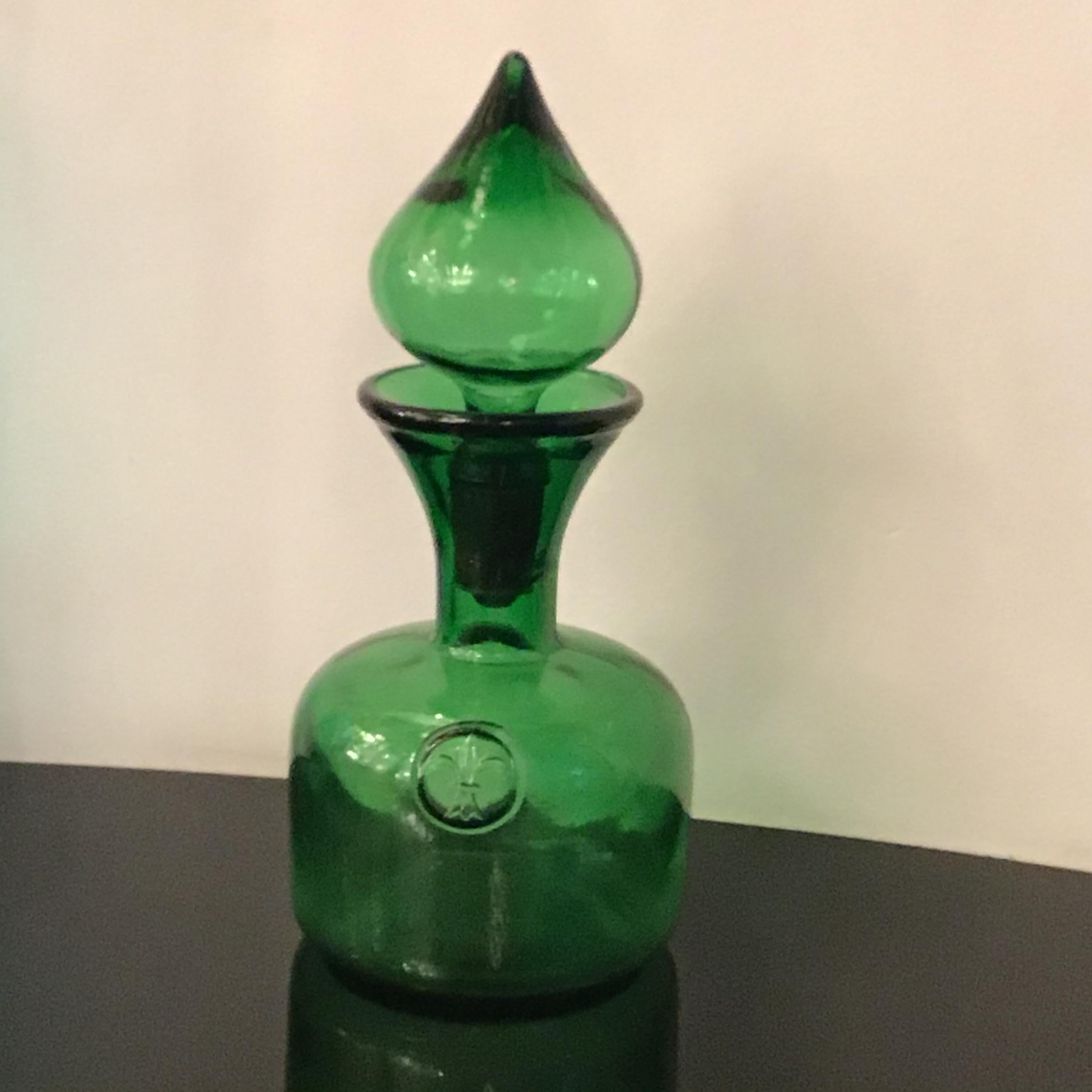 Italian Empoli Bottle Glass, 1950, Italy  For Sale