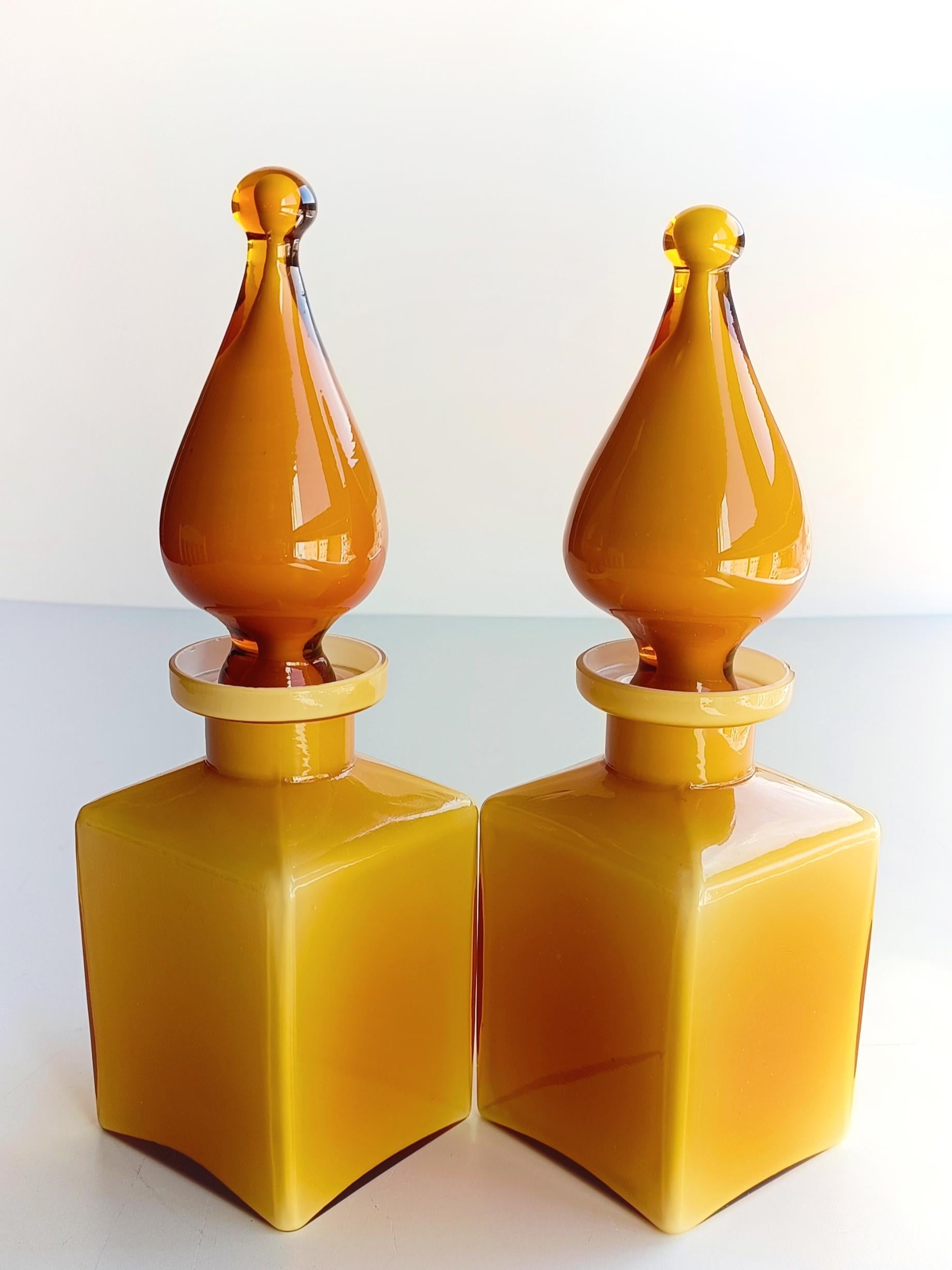 Mid-Century Modern Mid Century Modern Empoli Glass Pair of Perfume Genie Bottles, Italy, 1950s