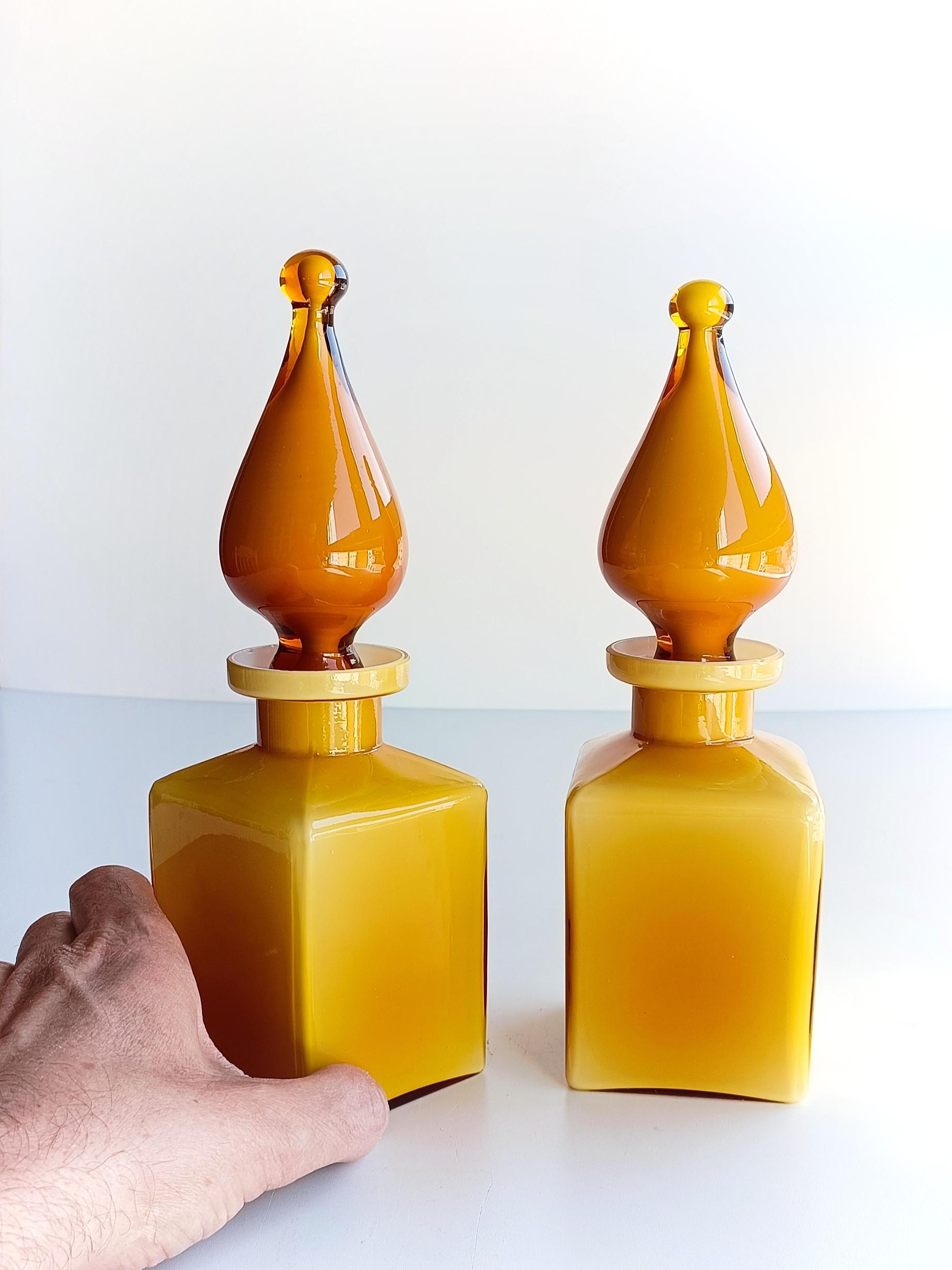 Mid-Century Modern Mid Century Modern Empoli Glass Pair of Perfume Genie Bottles, Italy, 1950s