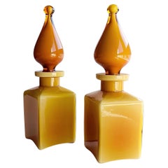 Vintage Mid Century Modern Empoli Glass Pair of Perfume Genie Bottles, Italy, 1950s