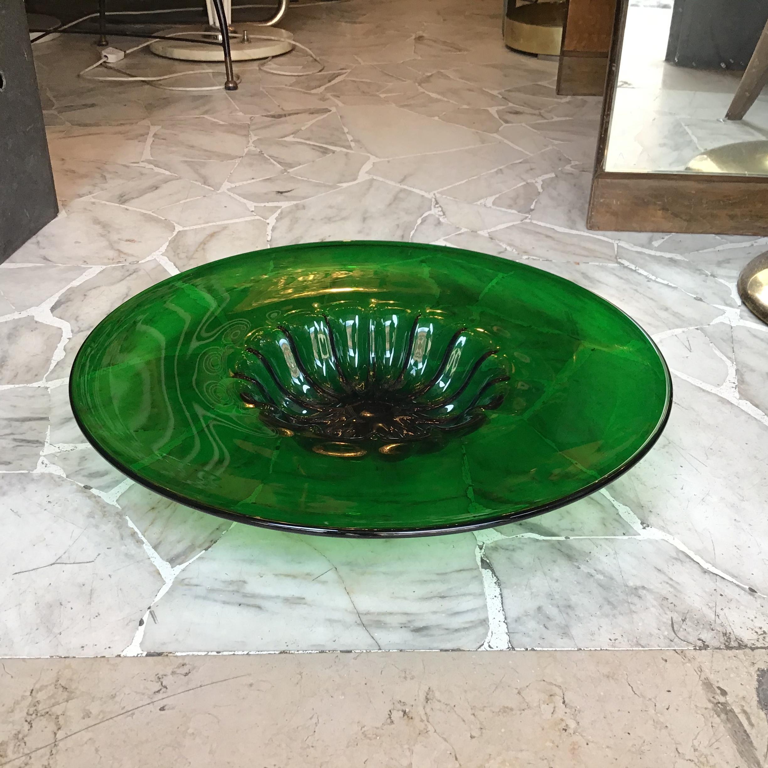 Empoli Centerpiece Plate Glass 1950 Italy In Excellent Condition For Sale In Milano, IT