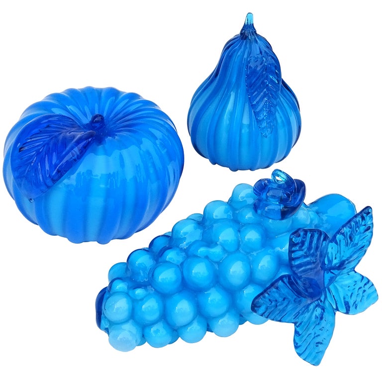 Empoli Electric Blue Italian Art Glass Grape Cluster Pear Apple Fruit