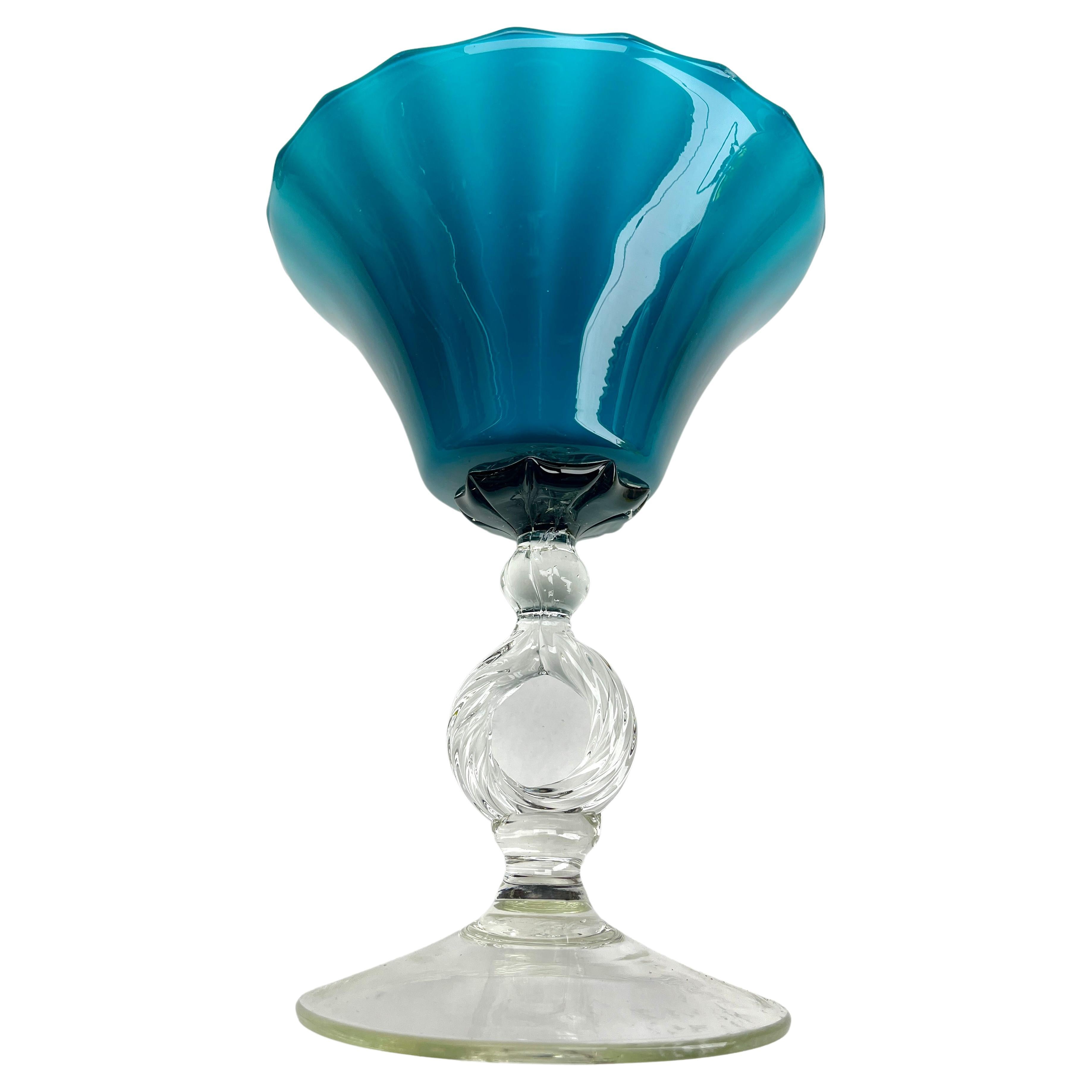 Mid-Century Modern Empoli 'Florence, Italy' Bonbonière on foot in opaline glass, 1960s For Sale