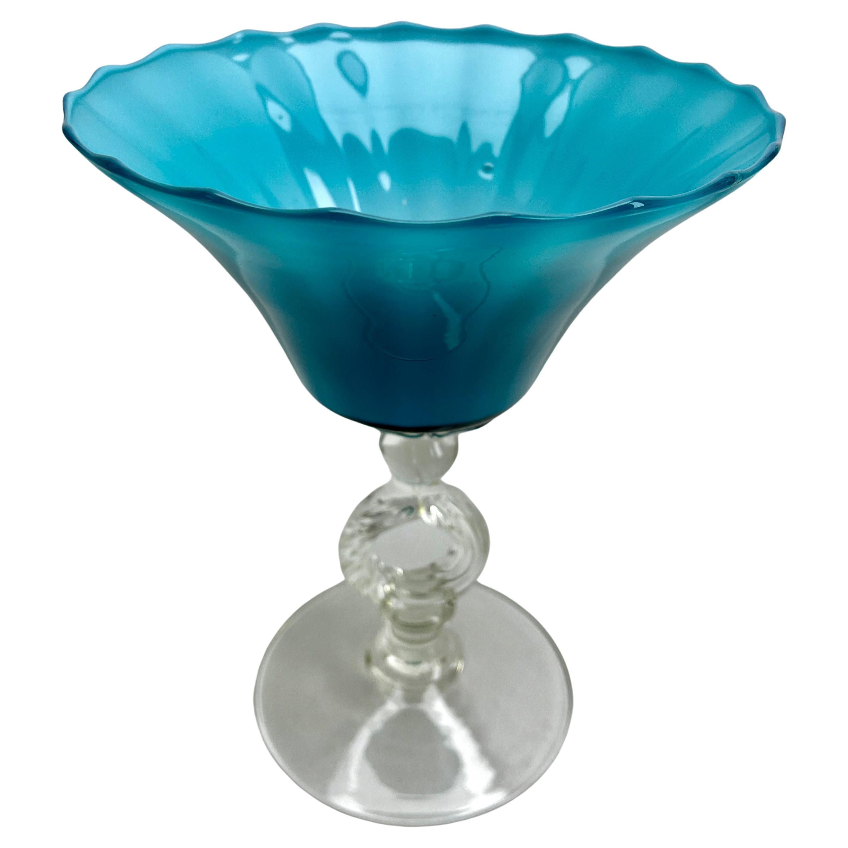 Hand-Crafted Empoli 'Florence, Italy' Bonbonière on foot in opaline glass, 1960s For Sale