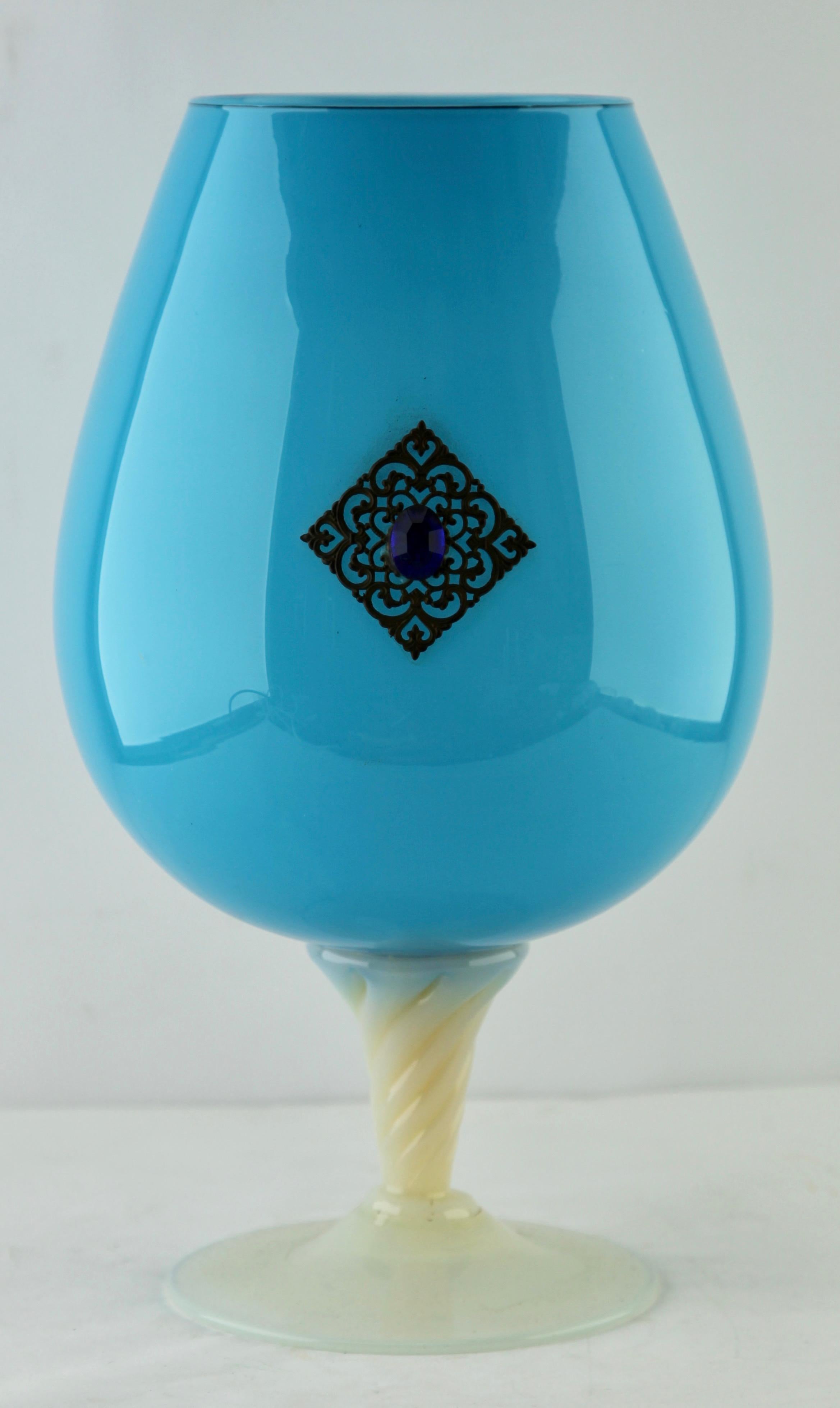 Mid-Century Modern Empoli 'Florence, Italy' Cognac Glass in Turquoise in Opaline, 1970s