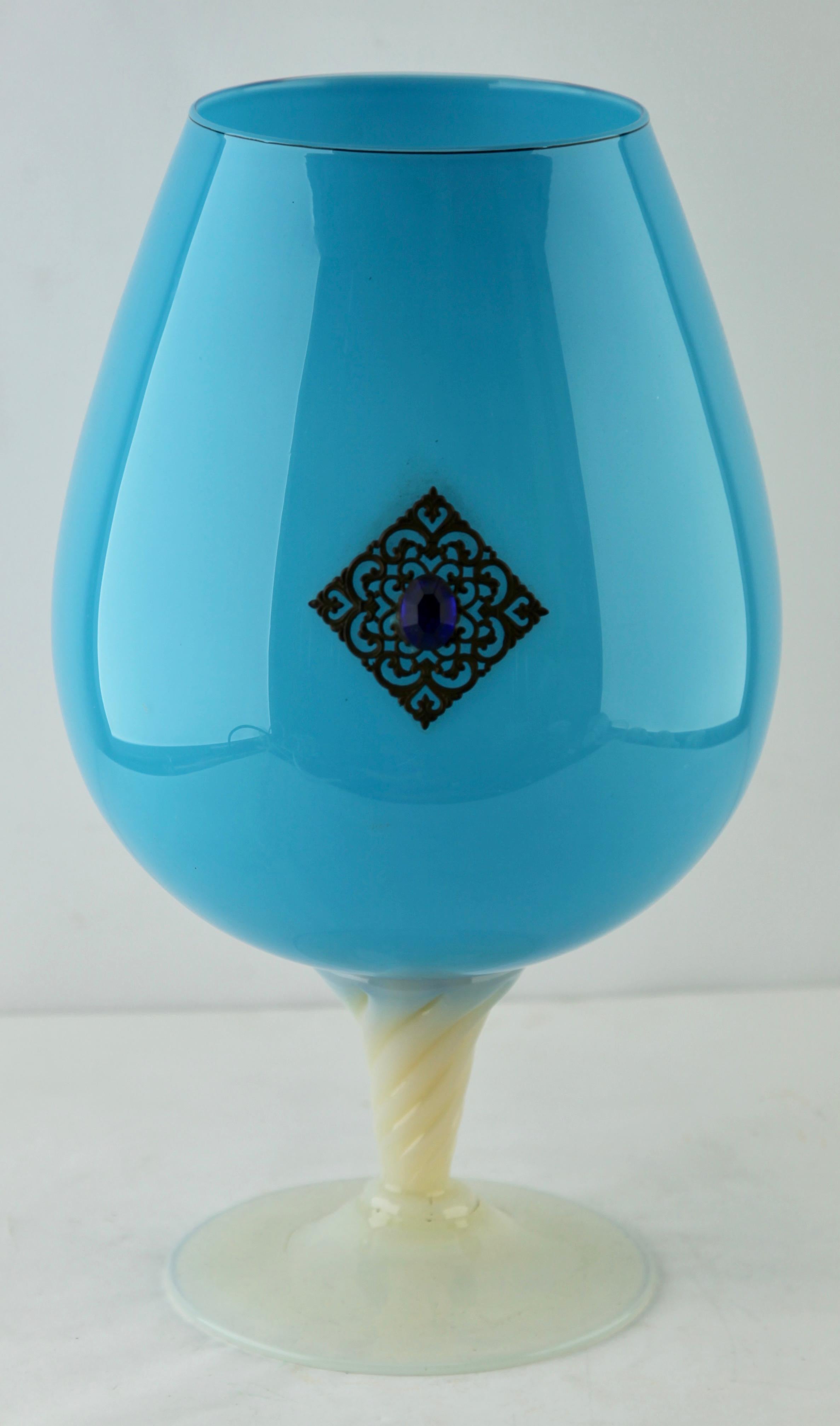 Hand-Crafted Empoli 'Florence, Italy' Cognac Glass in Turquoise in Opaline, 1970s