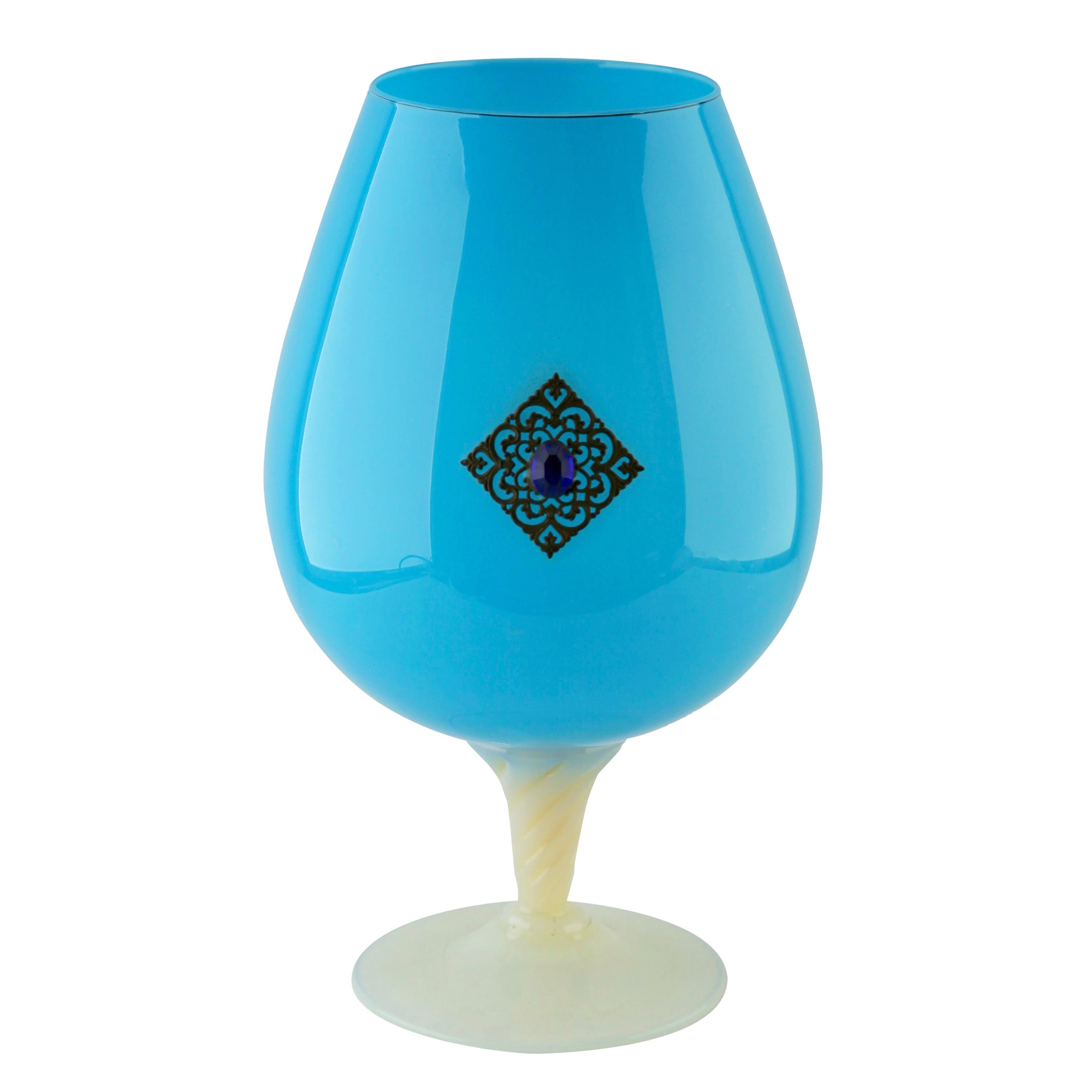 Empoli 'Florence, Italy' Cognac Glass in Turquoise in Opaline, 1970s