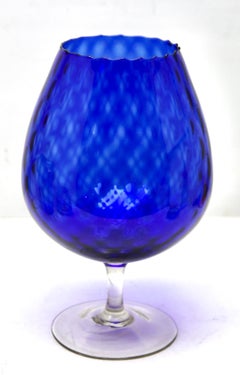 Empoli 'Florence, Italy' Large Optical Glass on Foot Cobalt Blue