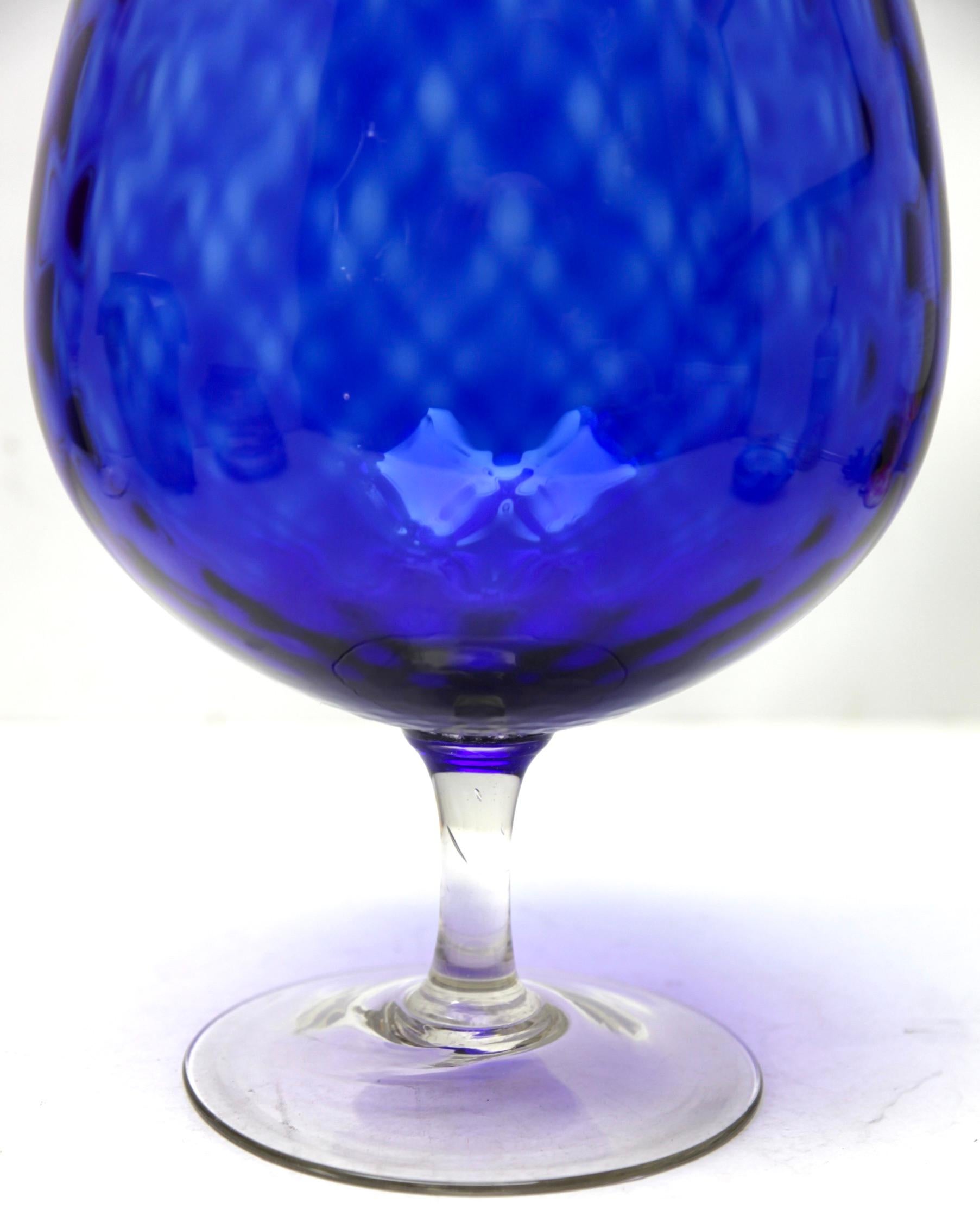 Italian Empoli 'Florence, Italy' Large Optical Glass on Foot Cobalt Blue For Sale