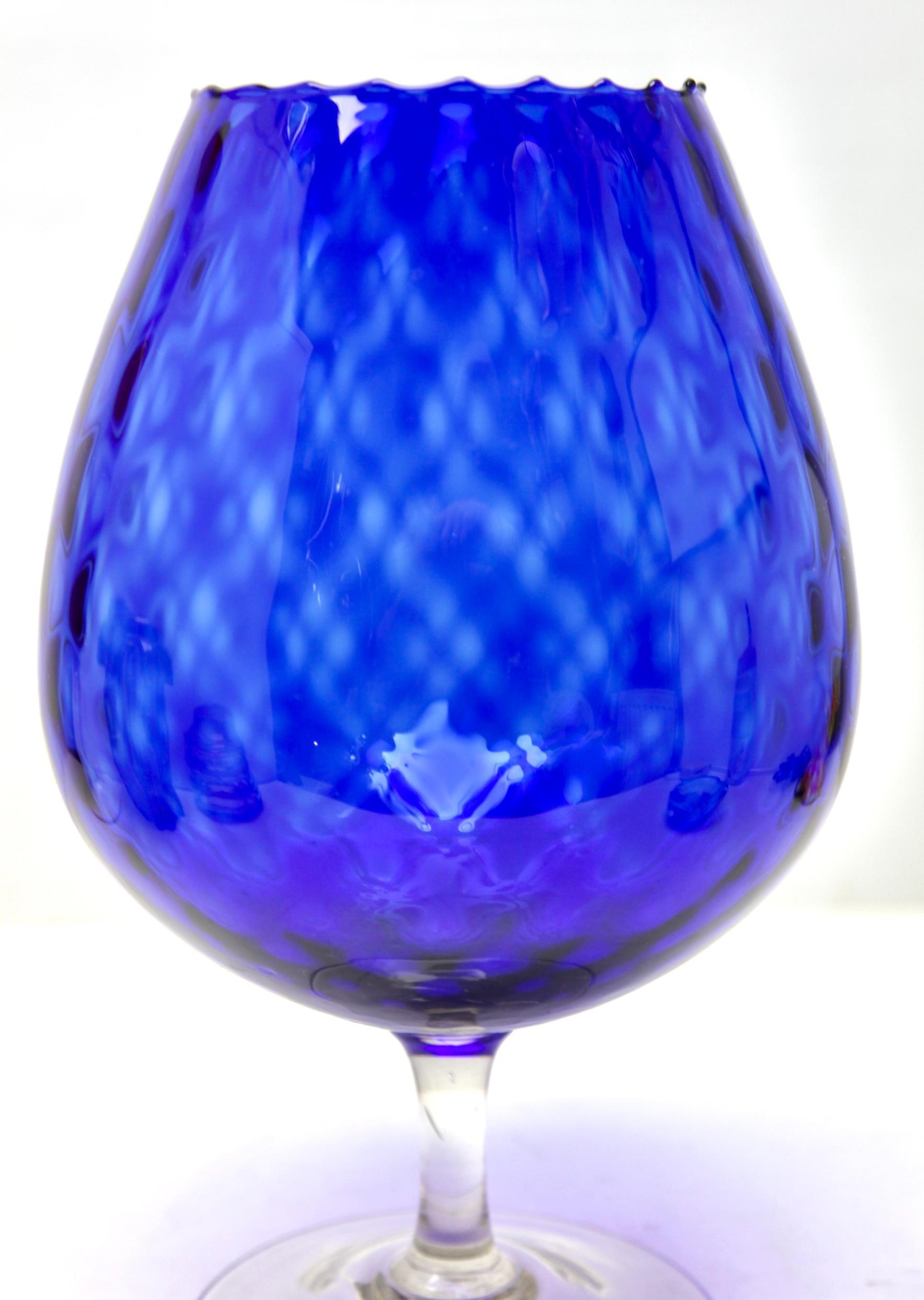 Hand-Crafted Empoli 'Florence, Italy' Large Optical Glass on Foot Cobalt Blue For Sale