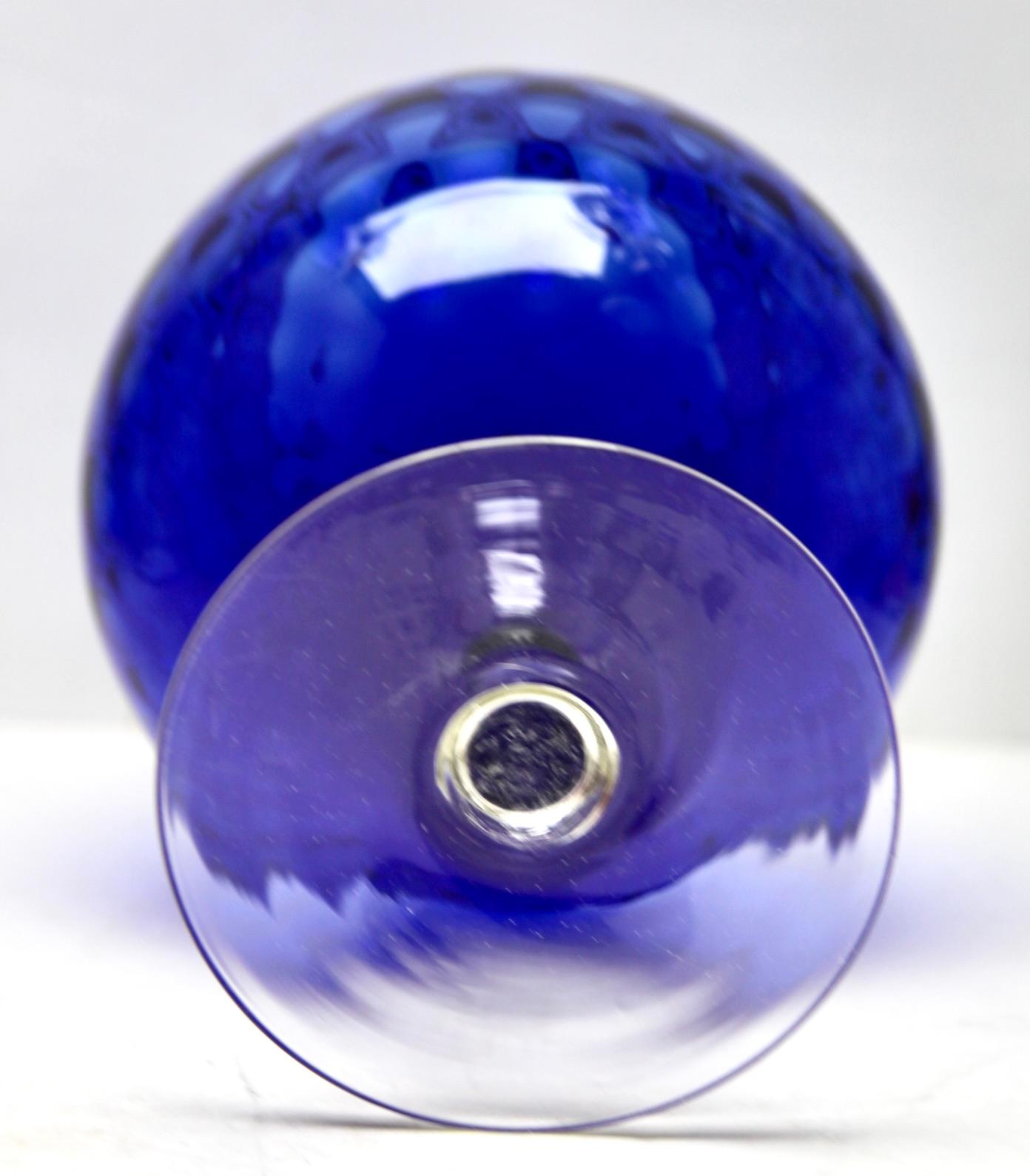 Empoli 'Florence, Italy' Large Optical Glass on Foot Cobalt Blue In Good Condition For Sale In Verviers, BE