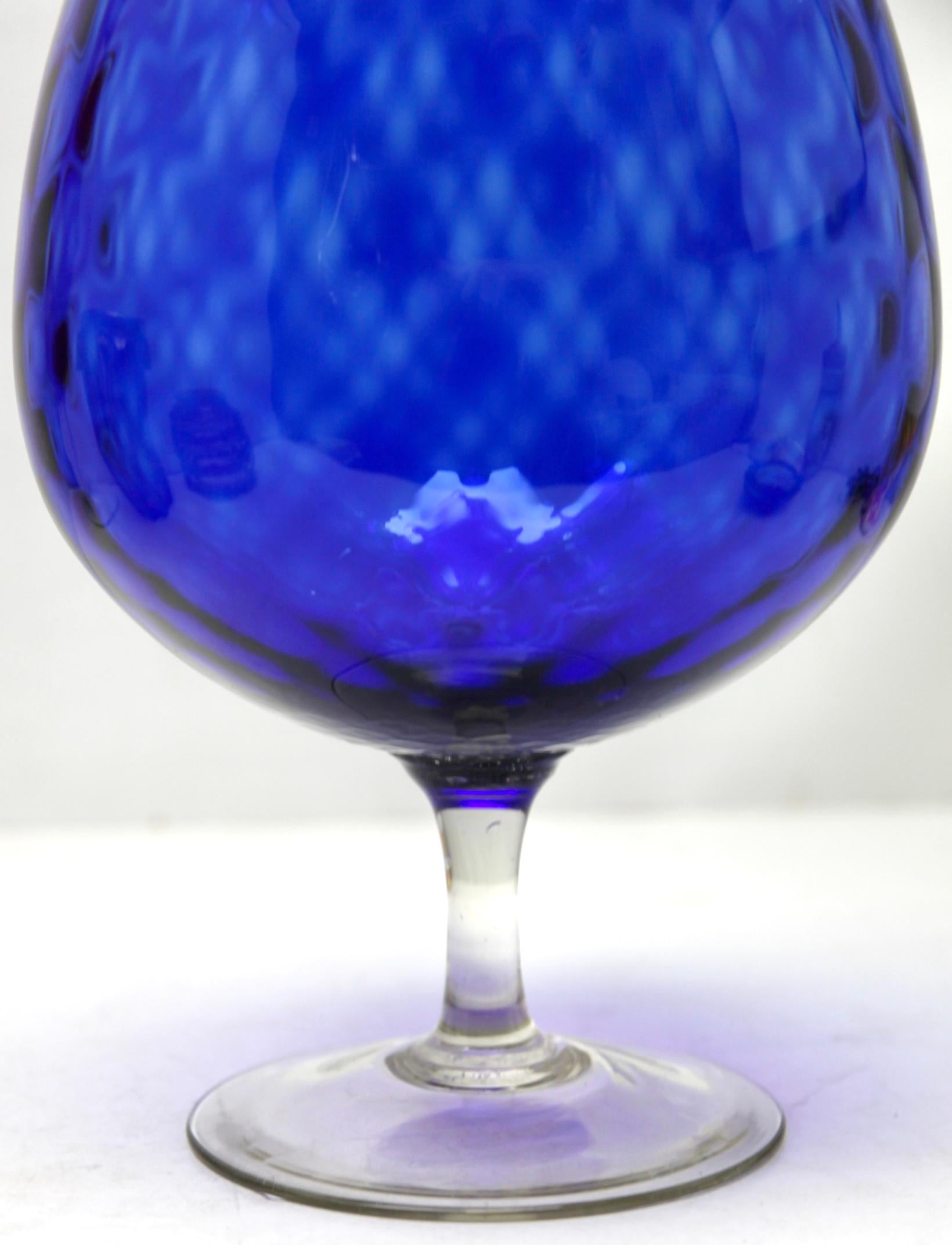 Mid-20th Century Empoli 'Florence, Italy' Large Optical Glass on Foot Cobalt Blue For Sale
