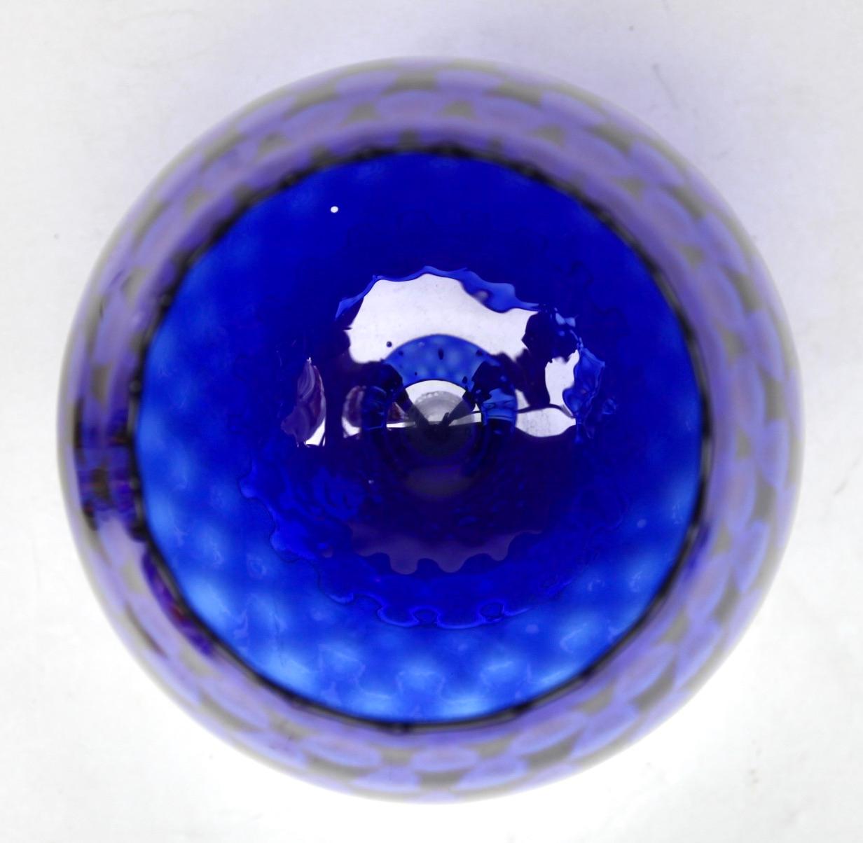 Murano Glass Empoli 'Florence, Italy' Large Optical Glass on Foot Cobalt Blue For Sale