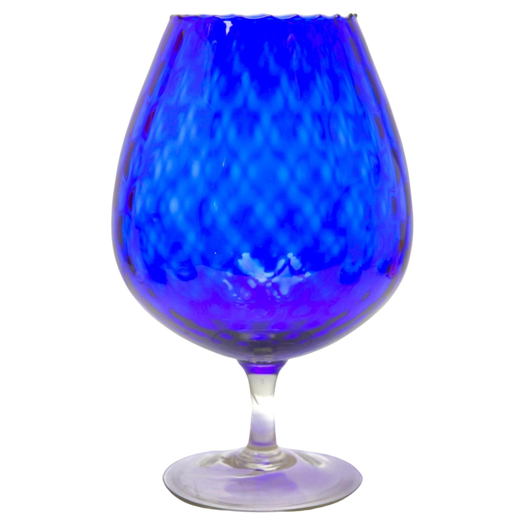 Empoli 'Florence, Italy' Large Optical Glass on Foot Cobalt Blue For Sale