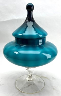 Vaso con coperchio in opalina Empoli 'Florence, Italy', anni '60