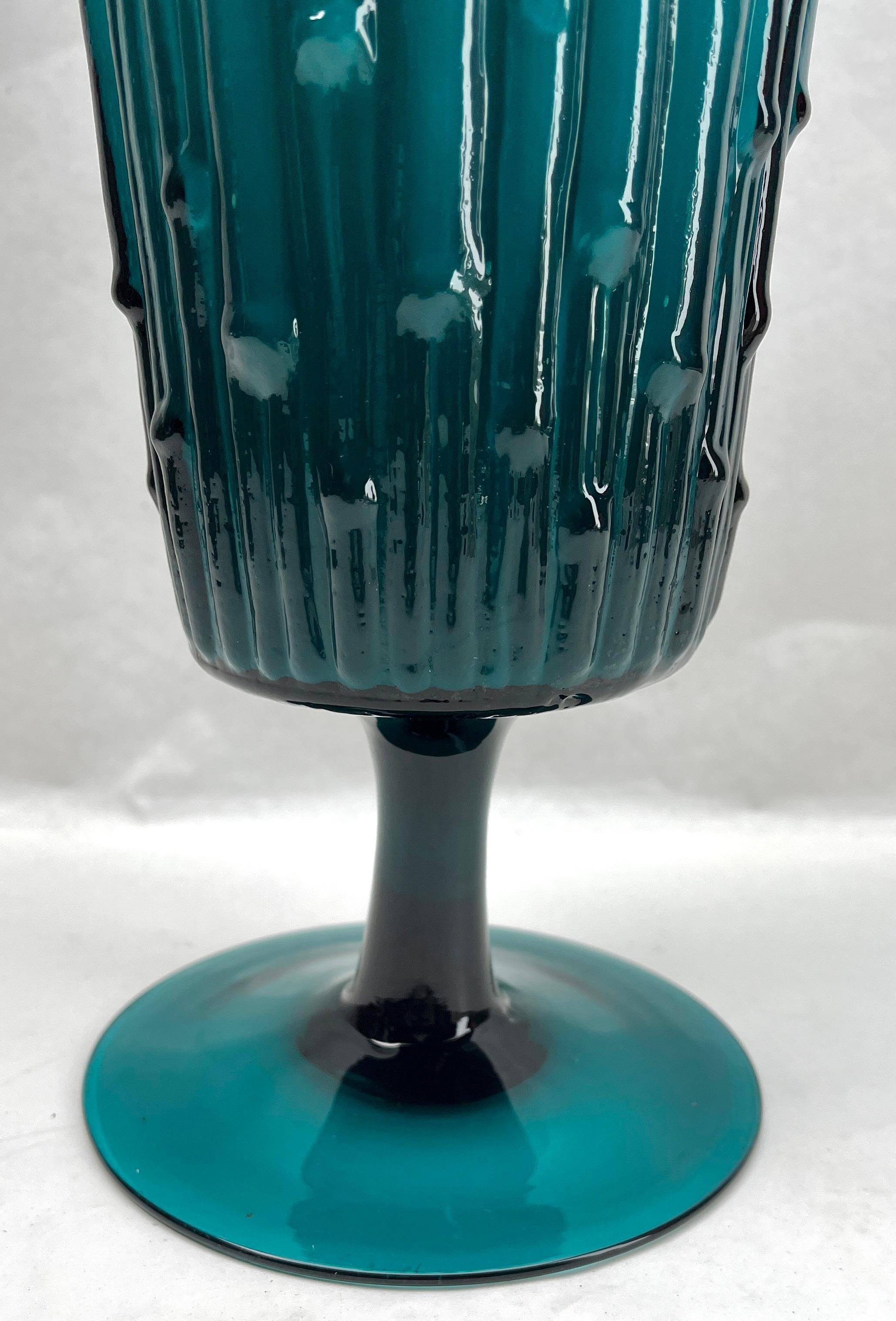 Vaso di bambù con motivo a texture su piede in vetro Opaline florence di Empoli Florence Italy In condizioni buone in vendita a Verviers, BE