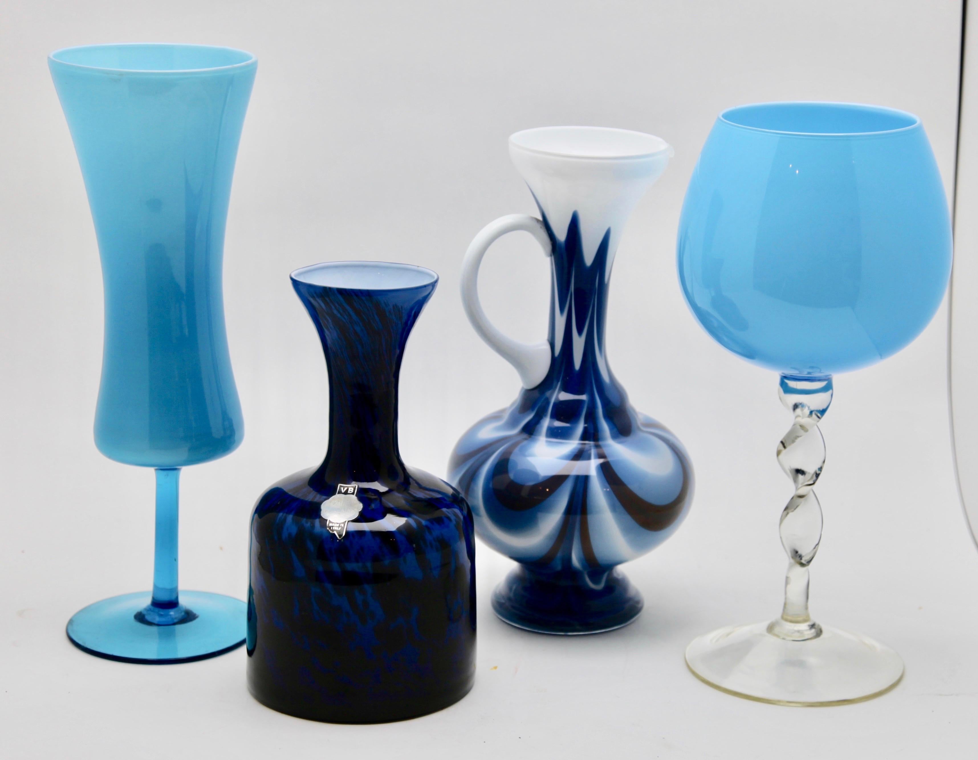 Mid-Century Modern Empoli 'Florence, Italy' Vases in Blue Opaline, 1970s