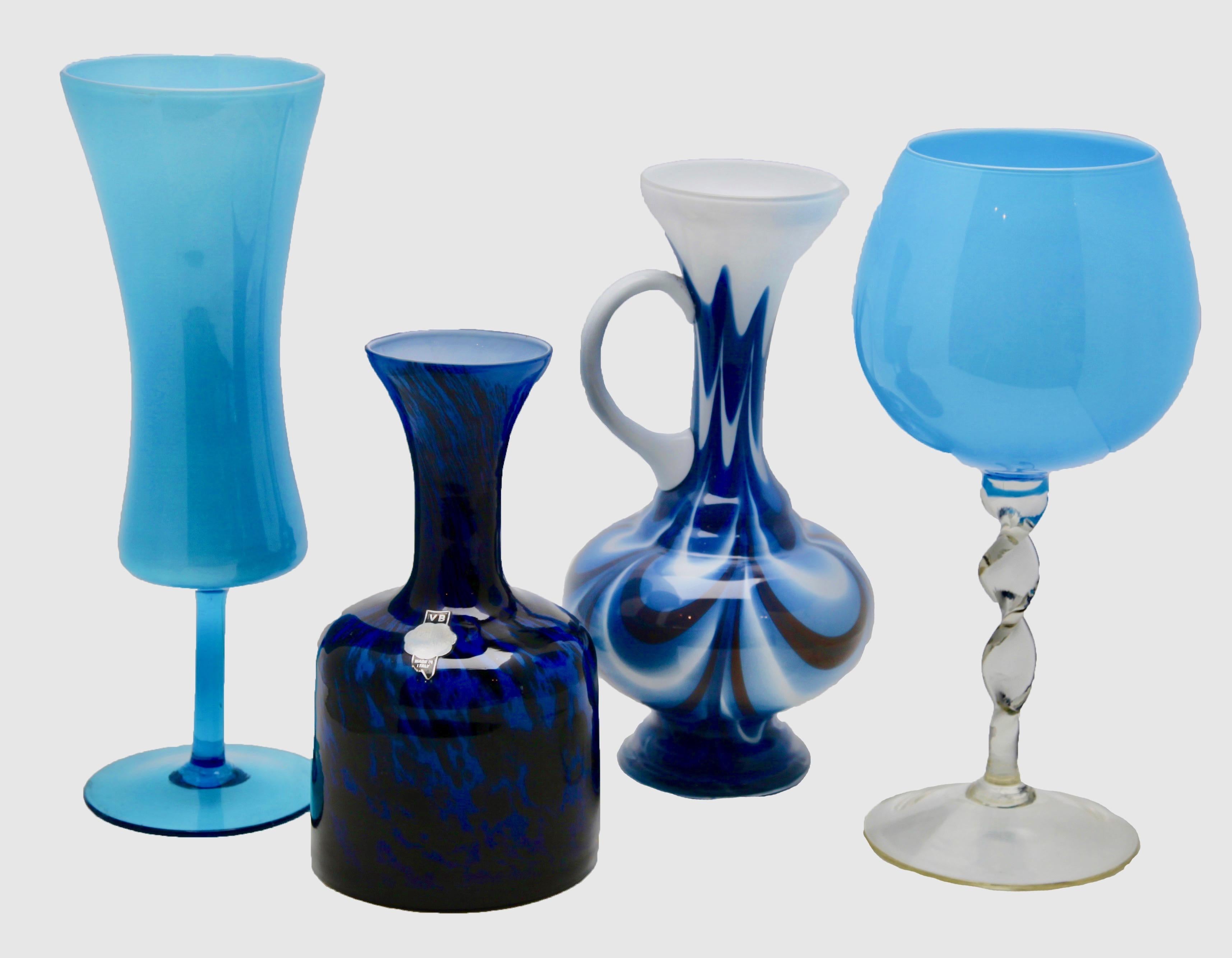 Hand-Crafted Empoli 'Florence, Italy' Vases in Blue Opaline, 1970s