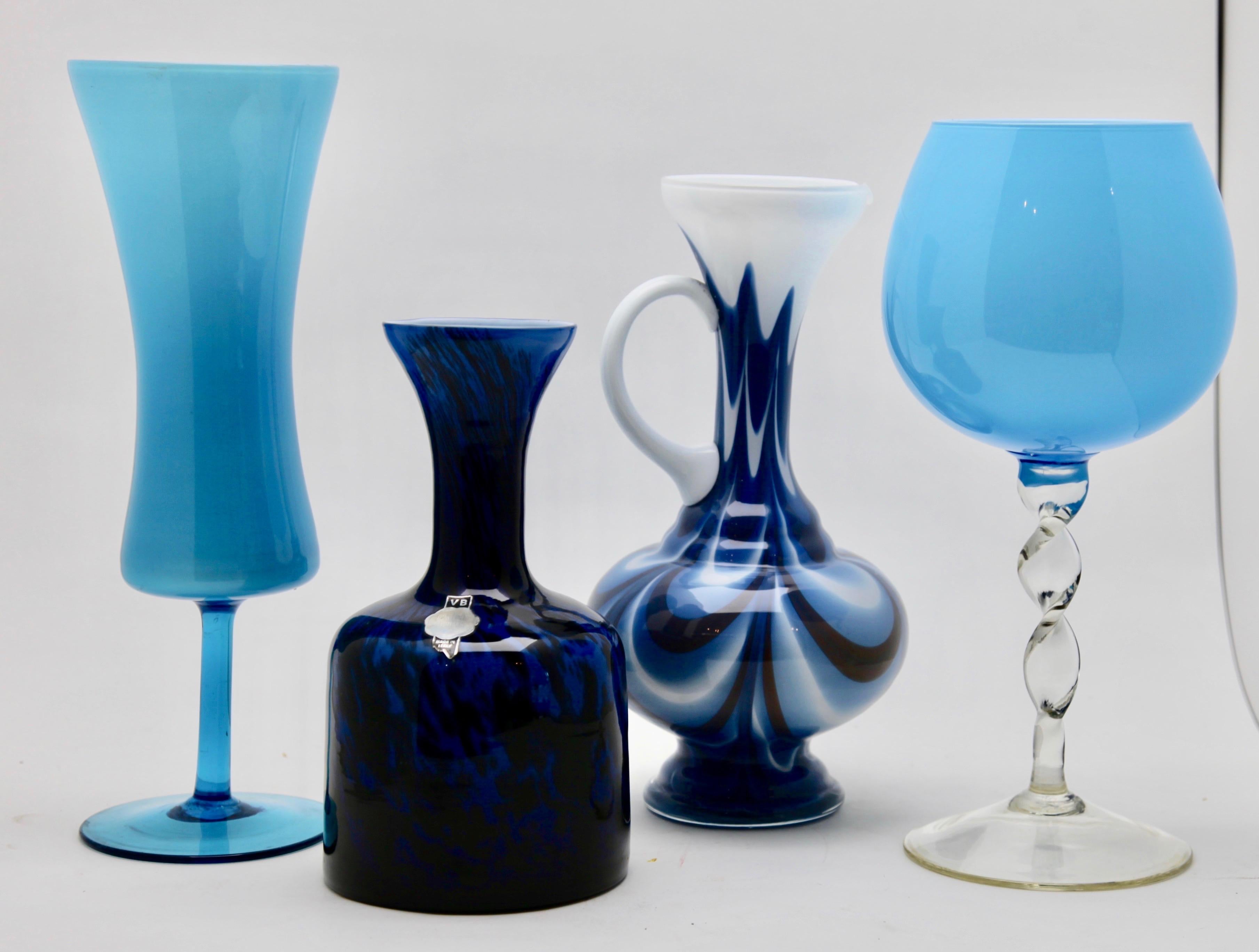 Opaline Glass Empoli 'Florence, Italy' Vases in Blue Opaline, 1970s