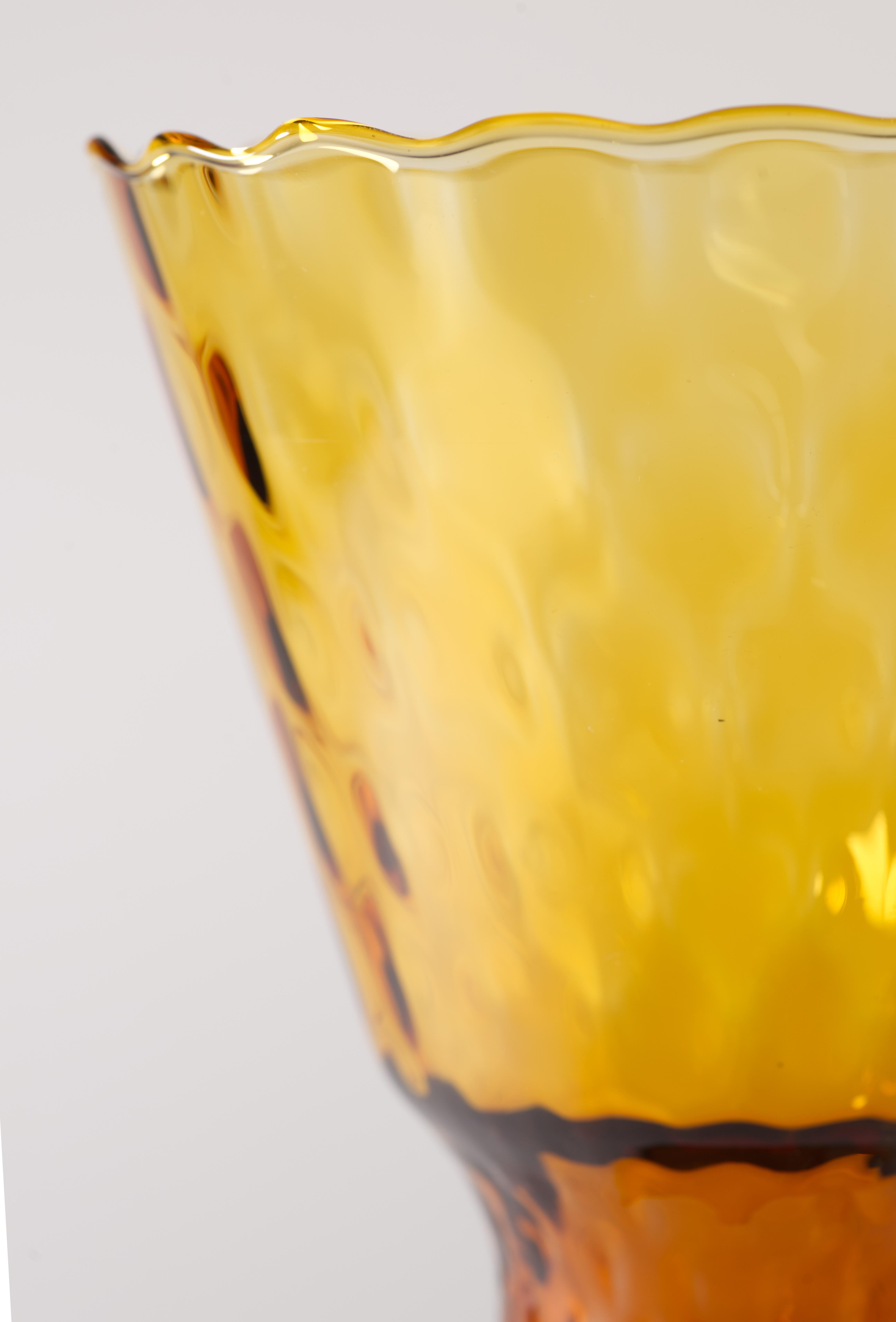 Italian Empoli for Alrose Ombre Amber Glass Goblet Vase, Italy Mid Century Modern