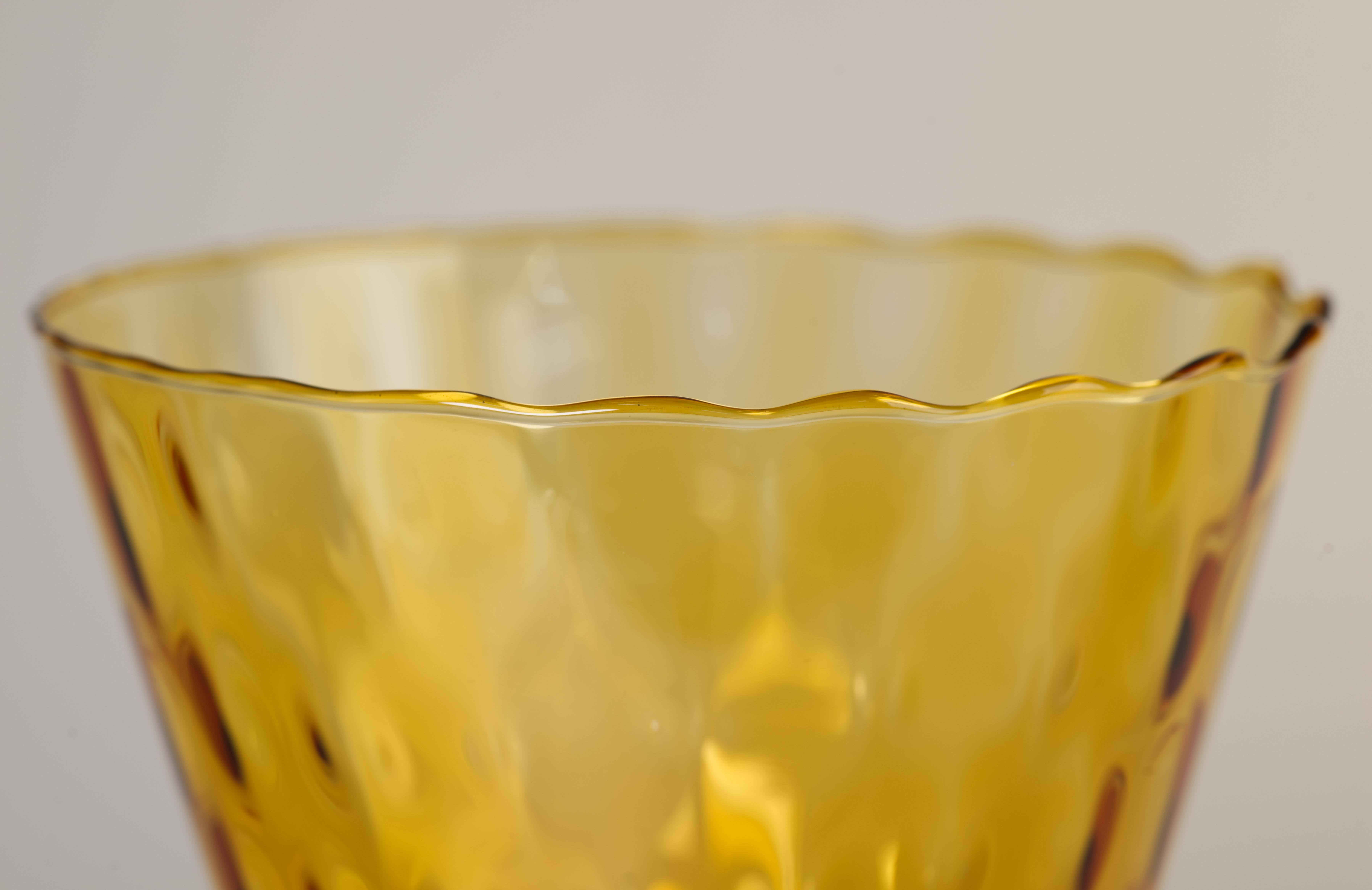 Hand-Crafted Empoli for Alrose Ombre Amber Glass Goblet Vase, Italy Mid Century Modern