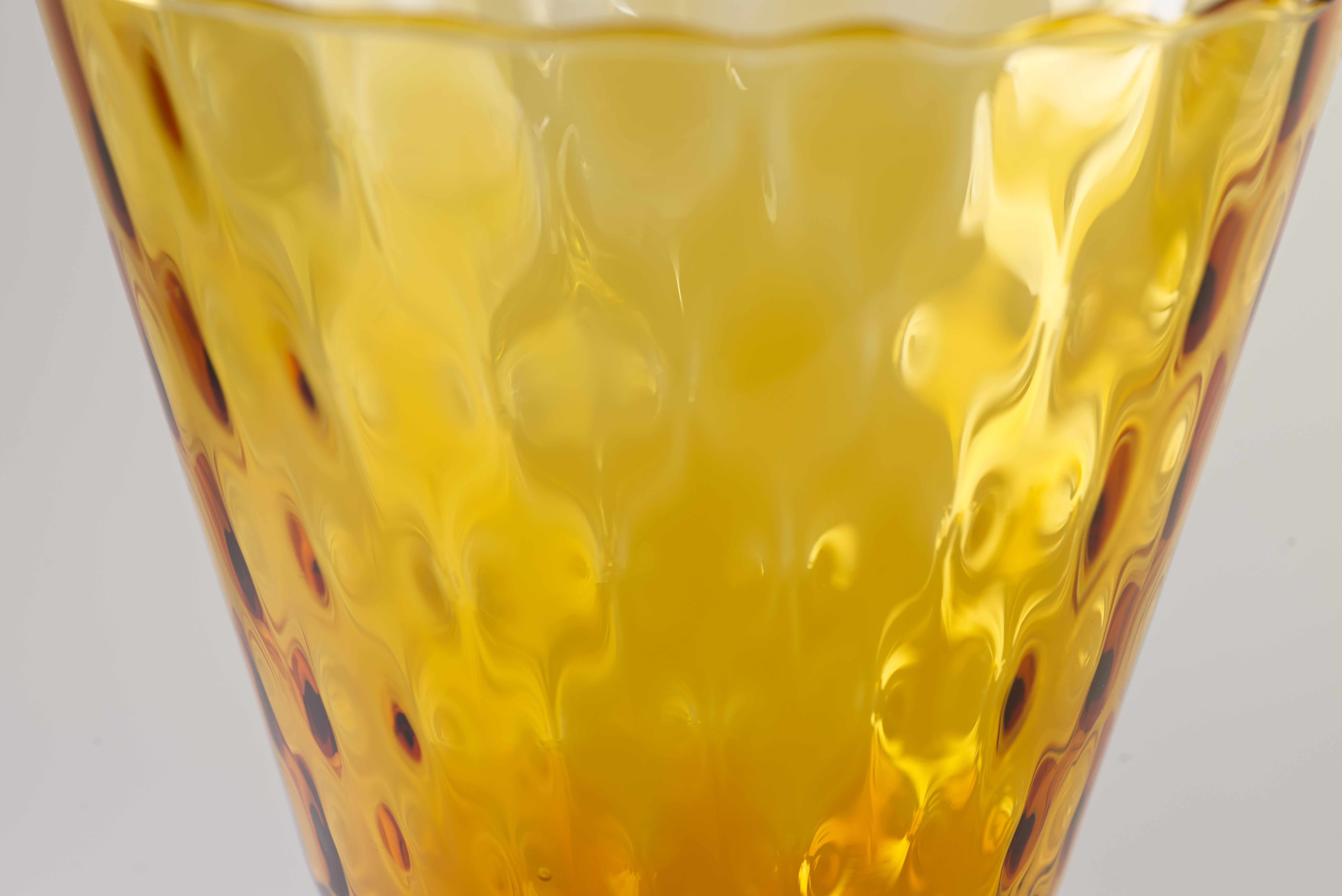 Empoli for Alrose Ombre Amber Glass Goblet Vase, Italy Mid Century Modern In Good Condition In Clifton Springs, NY