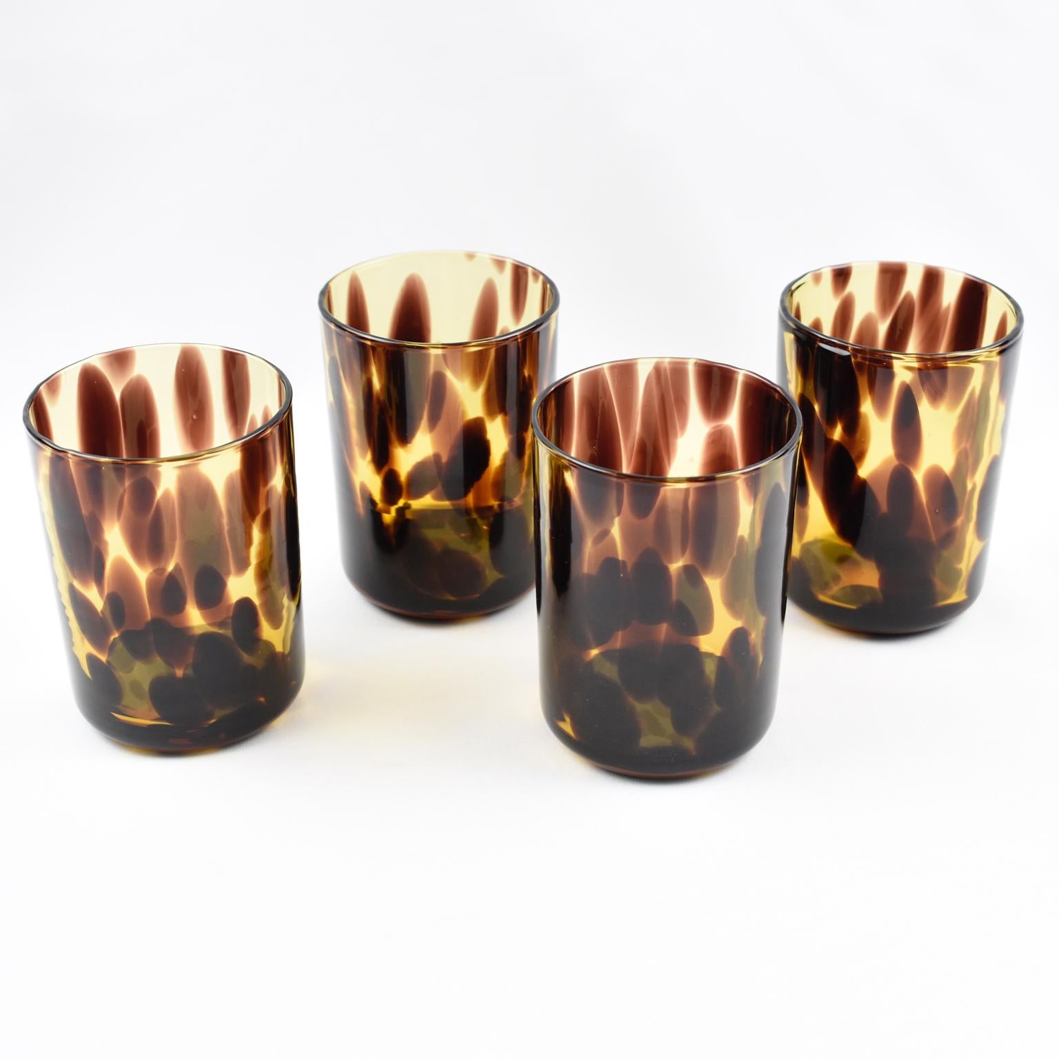 French Empoli for Christian Dior Collection Tortoiseshell Glass Barware Set, 4 Pieces