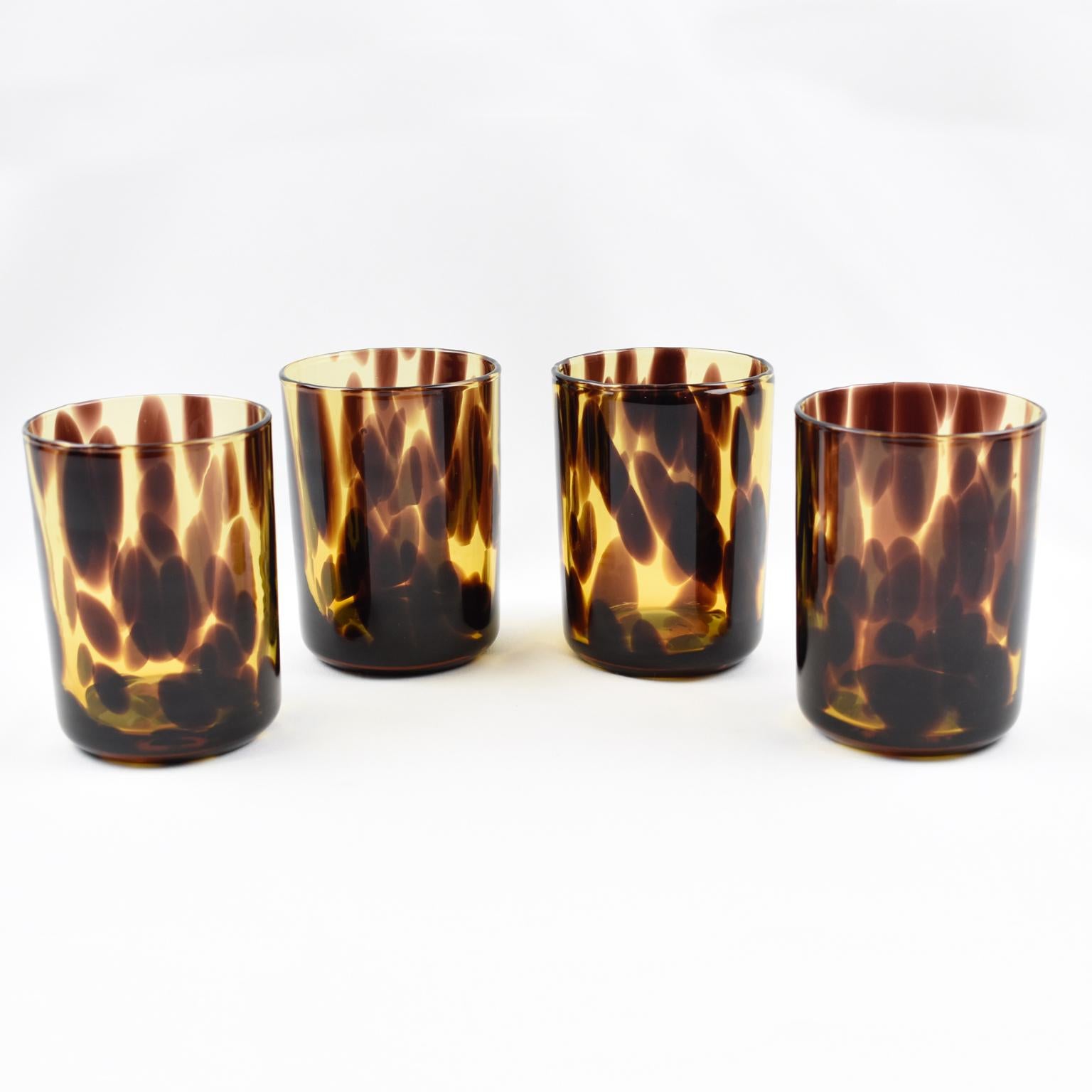 Empoli for Christian Dior Collection Tortoiseshell Glass Barware Set, 4 Pieces In Excellent Condition In Atlanta, GA