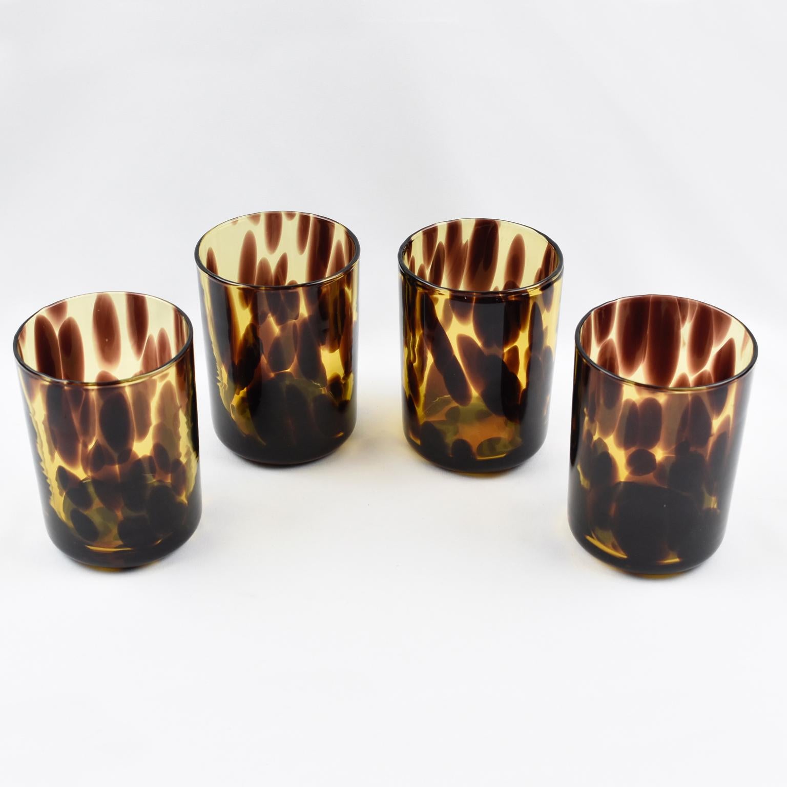 Mid-20th Century Empoli for Christian Dior Collection Tortoiseshell Glass Barware Set, 4 Pieces