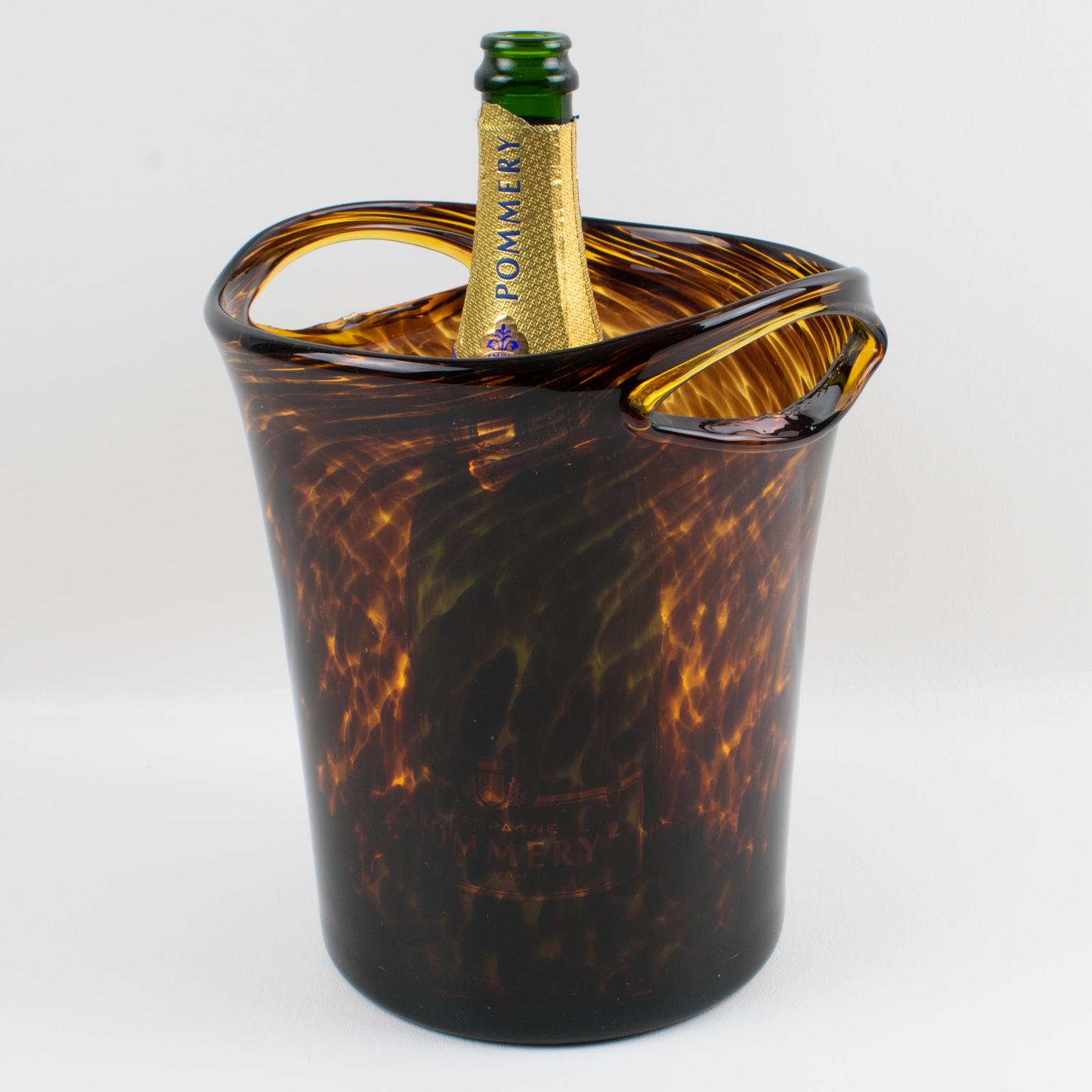 1960s French designer Christian Dior glass champagne cooler or wine cooler or ice bucket. From the Dior Home Collection, mouth-blown in Empoli, Italy, with the exclusive tortoiseshell color flowing pattern. Polished pontil mark on the bottom along