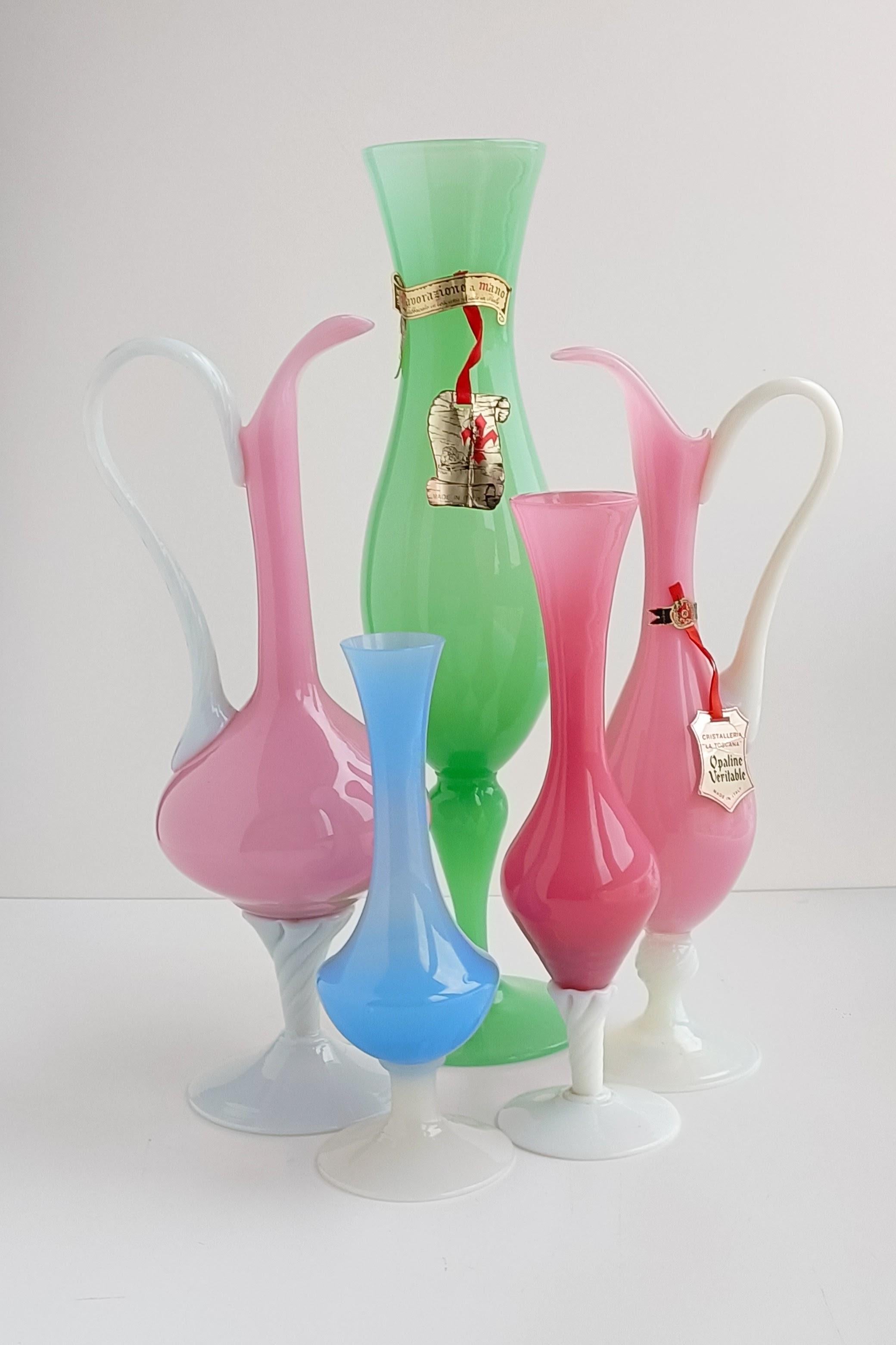 Empoli Glass Opaline Florence Set of Vases, Italy, 1950s.  For Sale 2
