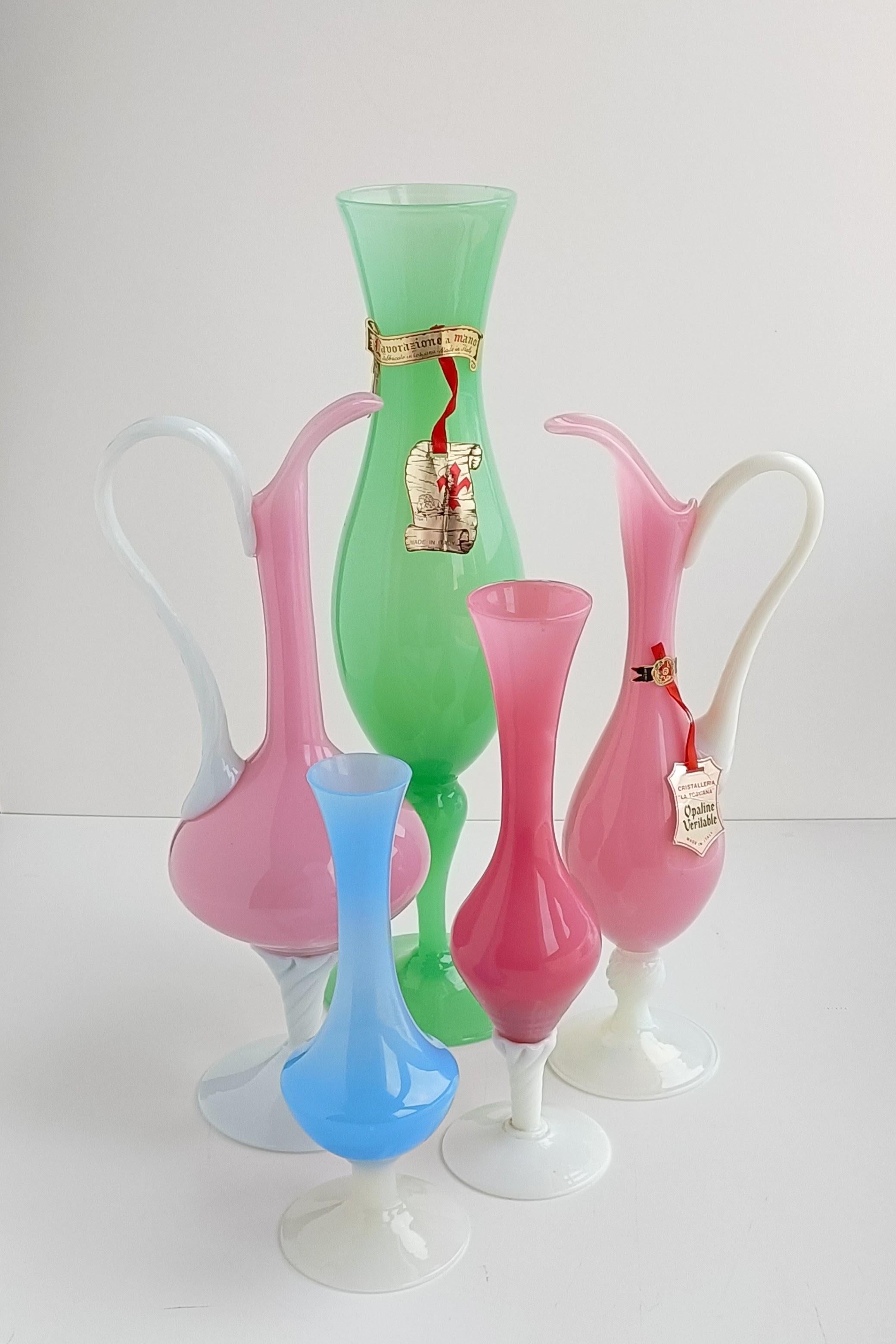 Empoli Glass Opaline Florence Set of Vases, Italy, 1950s.  For Sale 3