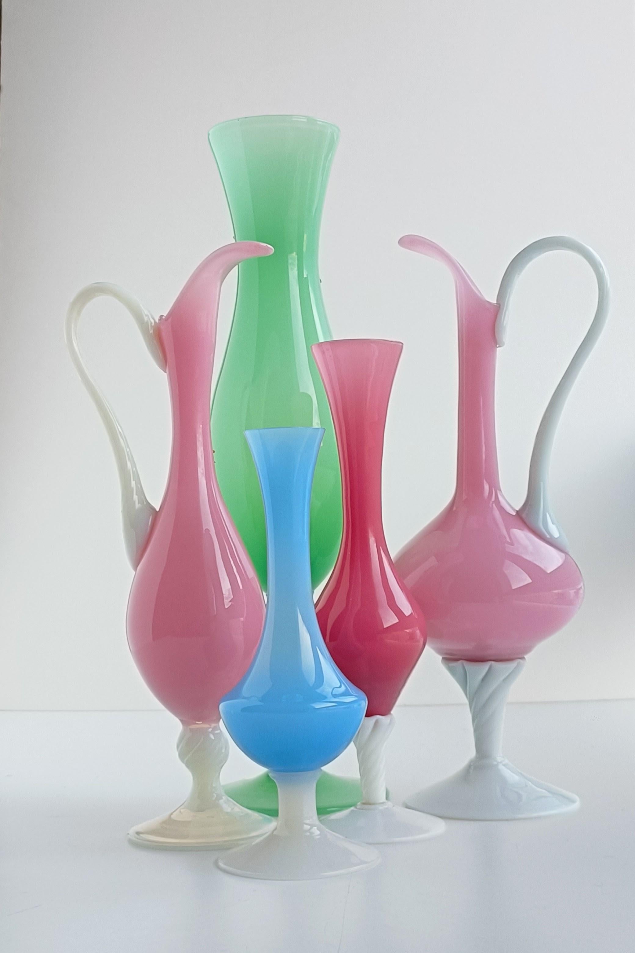 Italian Empoli Glass Opaline Florence Set of Vases, Italy, 1950s.  For Sale