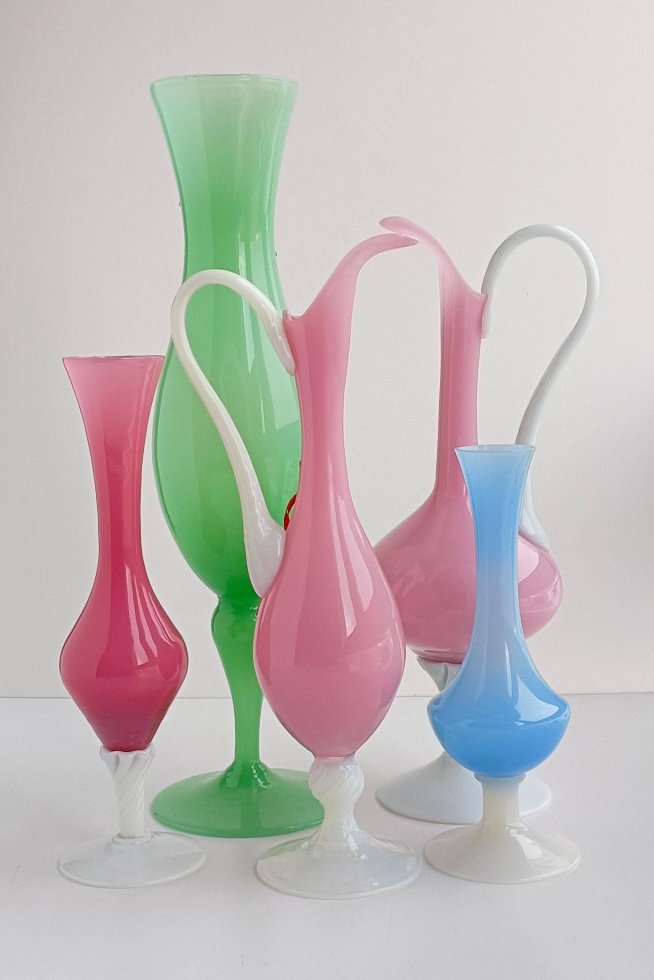 Empoli Glass Opaline Florence Set of Vases, Italy, 1950s.  For Sale 1
