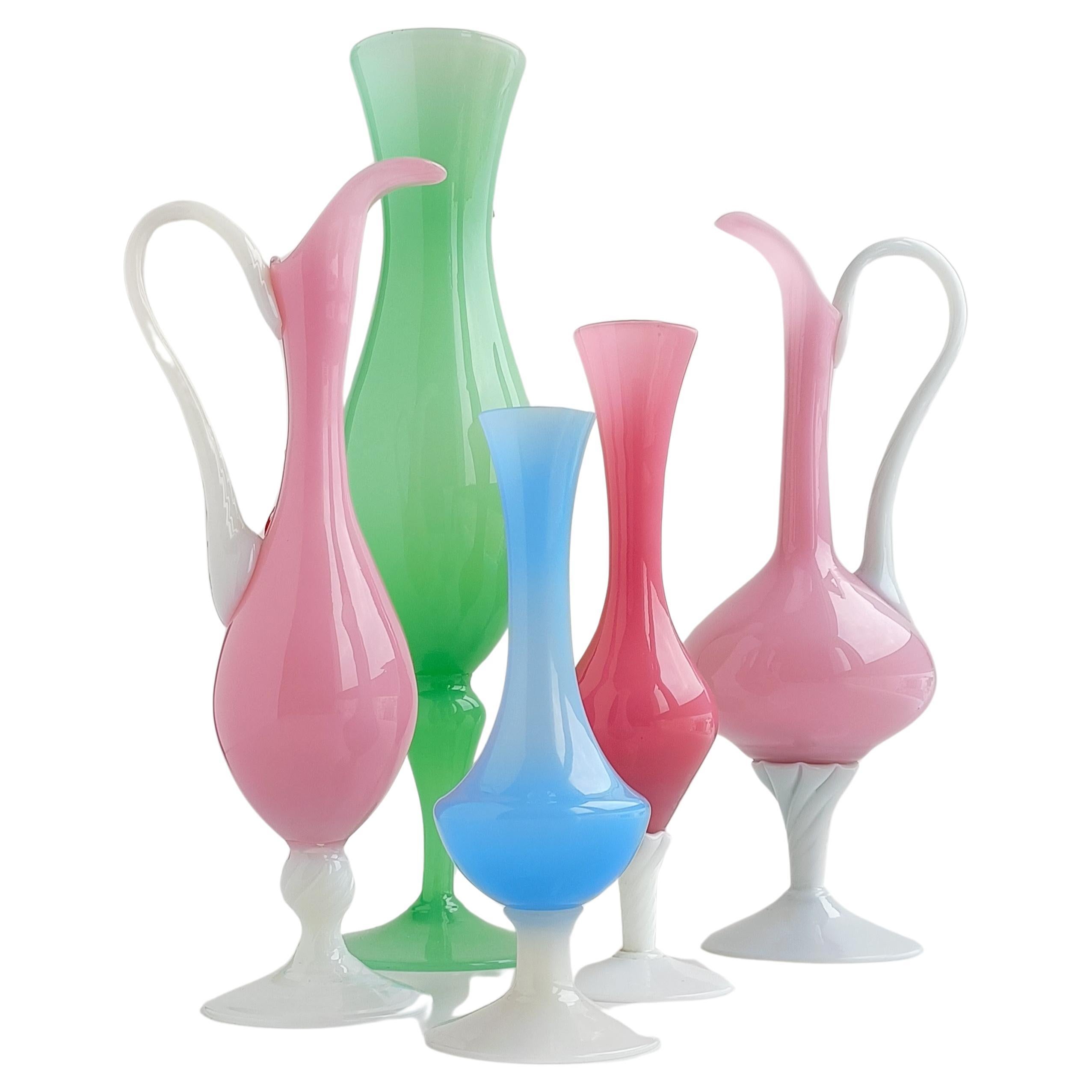 Empoli Glass Opaline Florence Set of Vases, Italy, 1950s.  For Sale