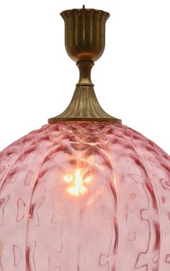 Empoli Glass Pendant Lamp with Vertical Ribs & Diamond Optic in Rosaline 'Pink'