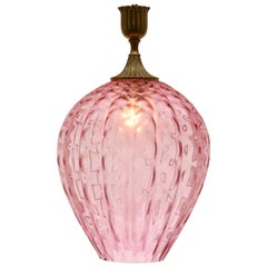 Empoli Glass Pendant Lamp with Vertical Ribs & Diamond Optic in Rosaline 'Pink'