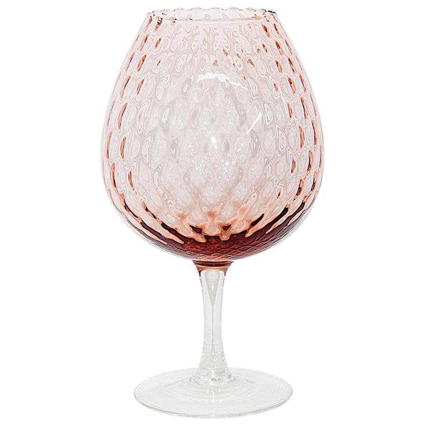 Empoli Glass Vase, Italy, 1960 in Pink Color with Relief Patterns