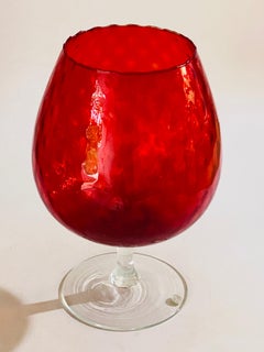 Empoli Glass Vase, Italy, 1960 in Red Color with Relief Patterns