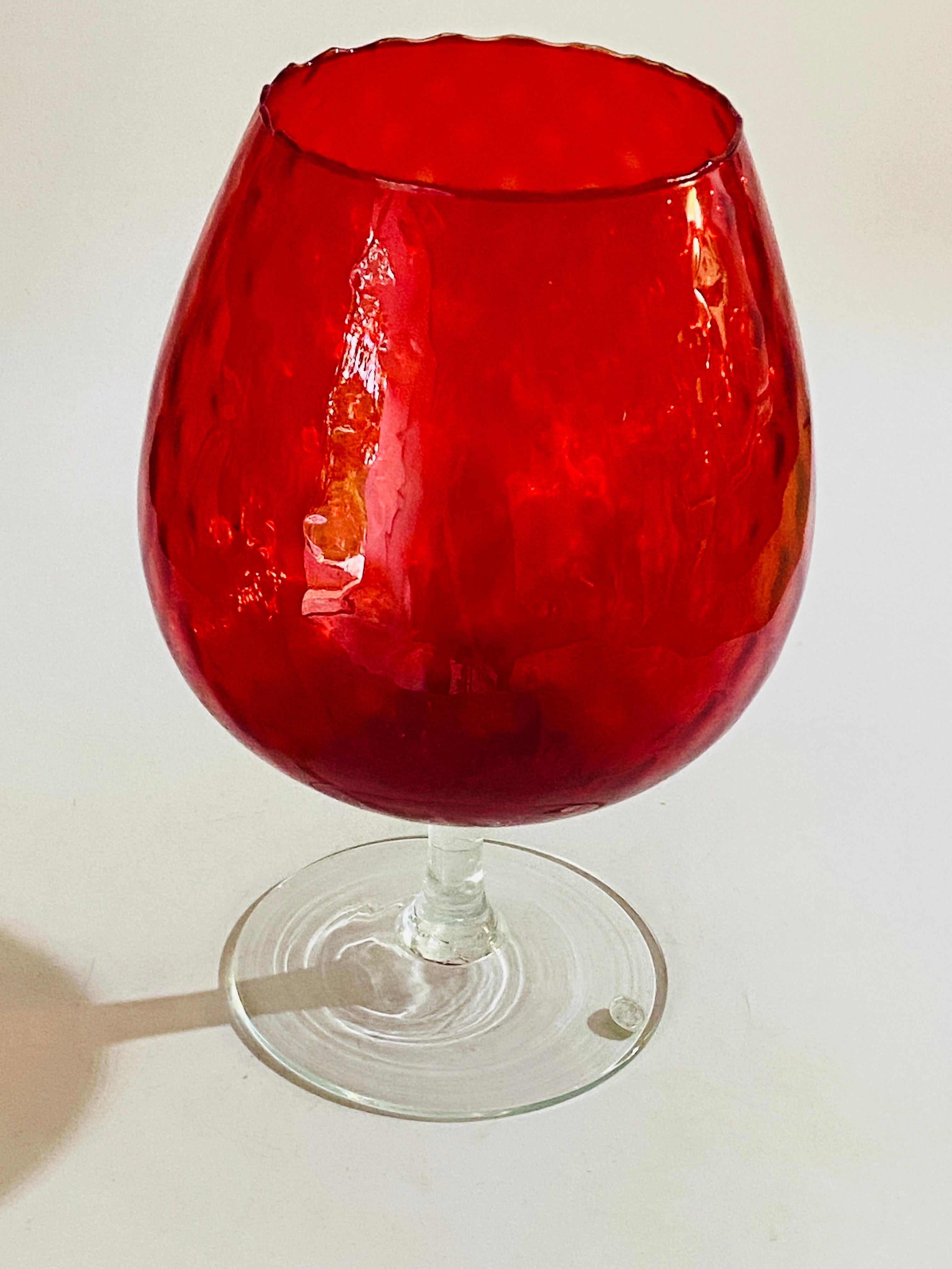 Empoli Glass Vase, Italy, 1960 in Red Color with Relief Patterns For Sale 2