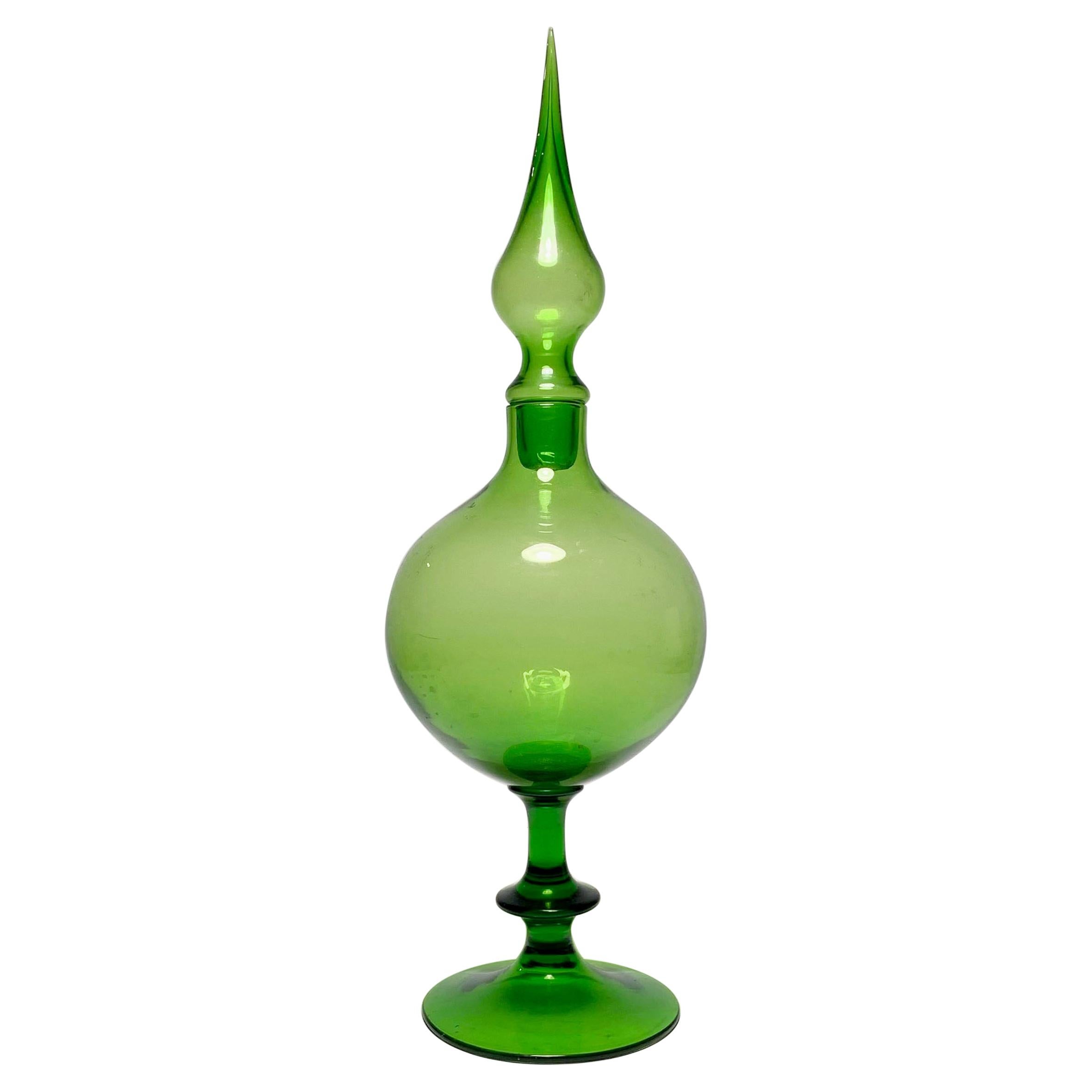 Empoli Italian Glass Apple Green Decanter with Stopper