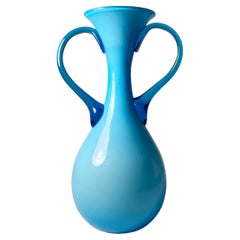 Empoli Italian Glass Blue Vase with Handles