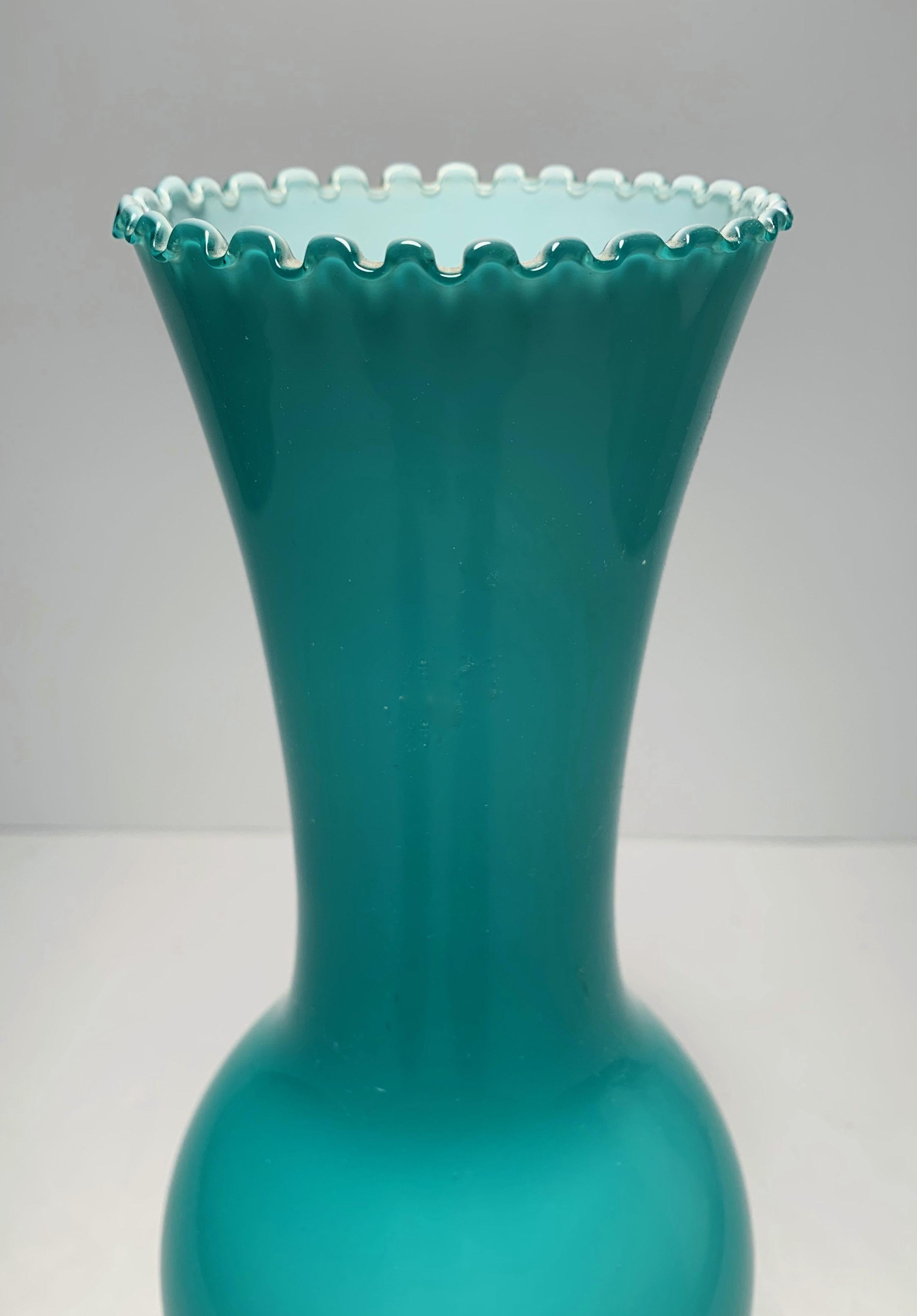 Mid-Century Modern Empoli Italian Glass Teal Blue Vase