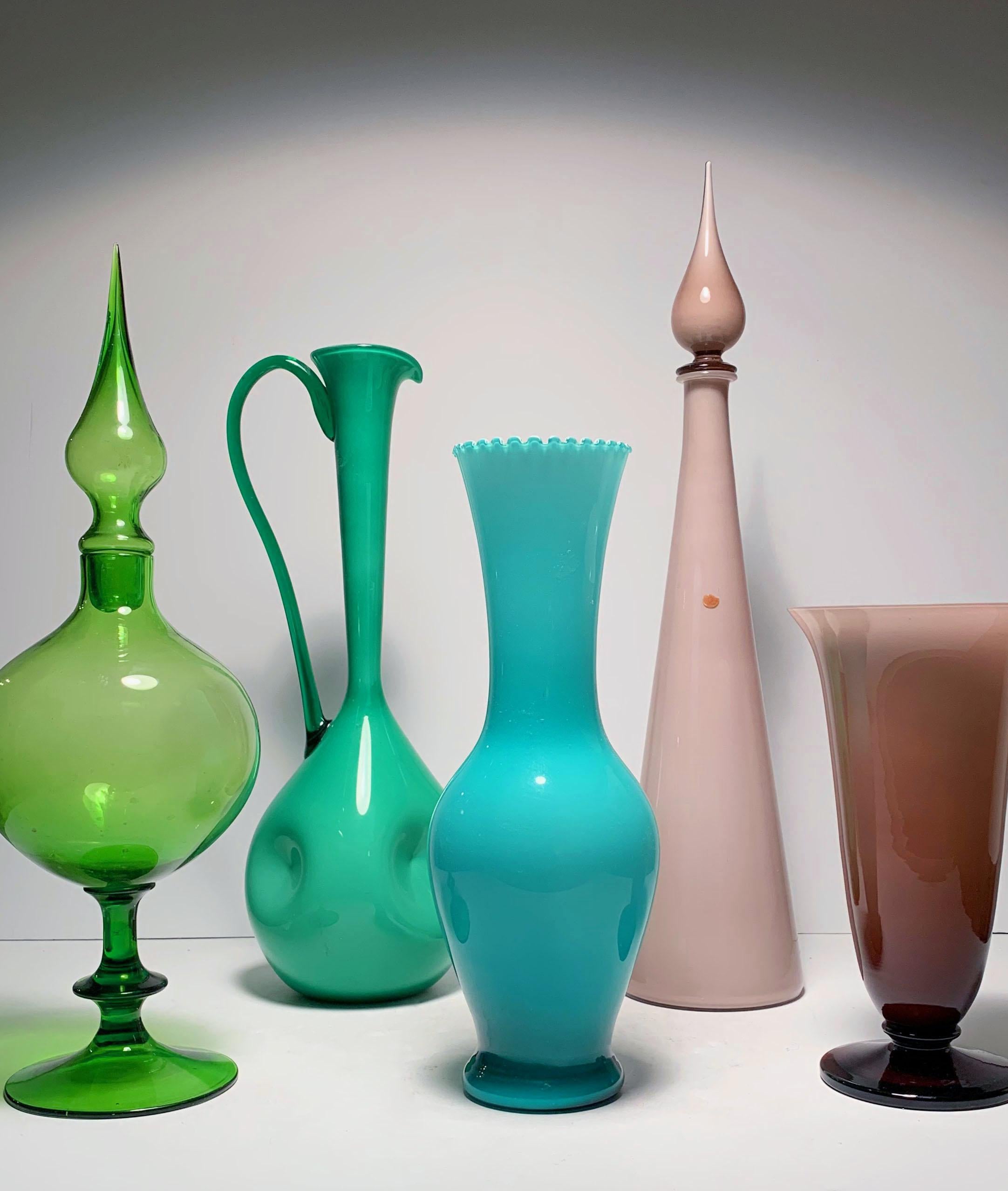 20th Century Empoli Italian Glass Teal Blue Vase